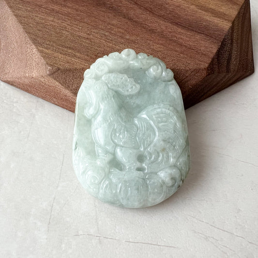 Jadeite Jade Rooster Chicken Chinese Zodiac Carved Rustic Pendant Necklace, YW-0321-1647728565 - AriaDesignCollection