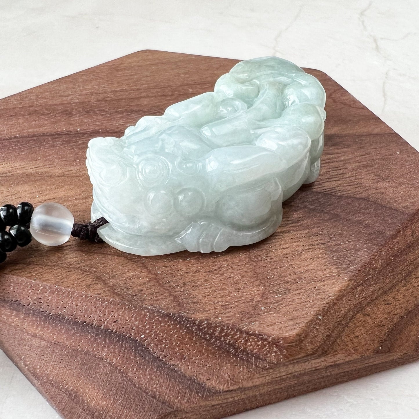 Light Green Jadeite Jade, Dragon Pixiu Pi Xiu, 貔貅, Dragon Chinese Carved Pendant, YJ-1221-0279059 - AriaDesignCollection