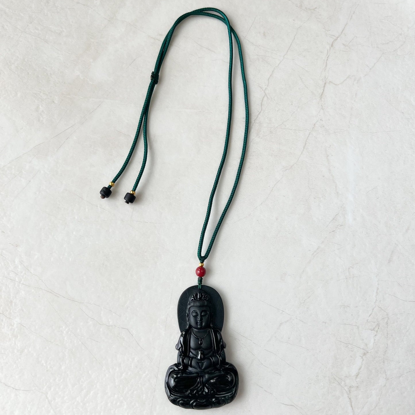 Large Black Jadeite Jade Omphacite Guan Yin Necklace, Quan Am, LGG-1221-1647833481 - AriaDesignCollection