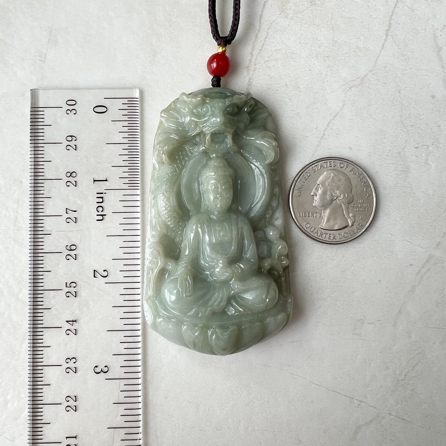 Jadeite Jade Amitabha Buddha Amita Amida Green Carved Pendant Necklace, YJ-1221-0241433 - AriaDesignCollection