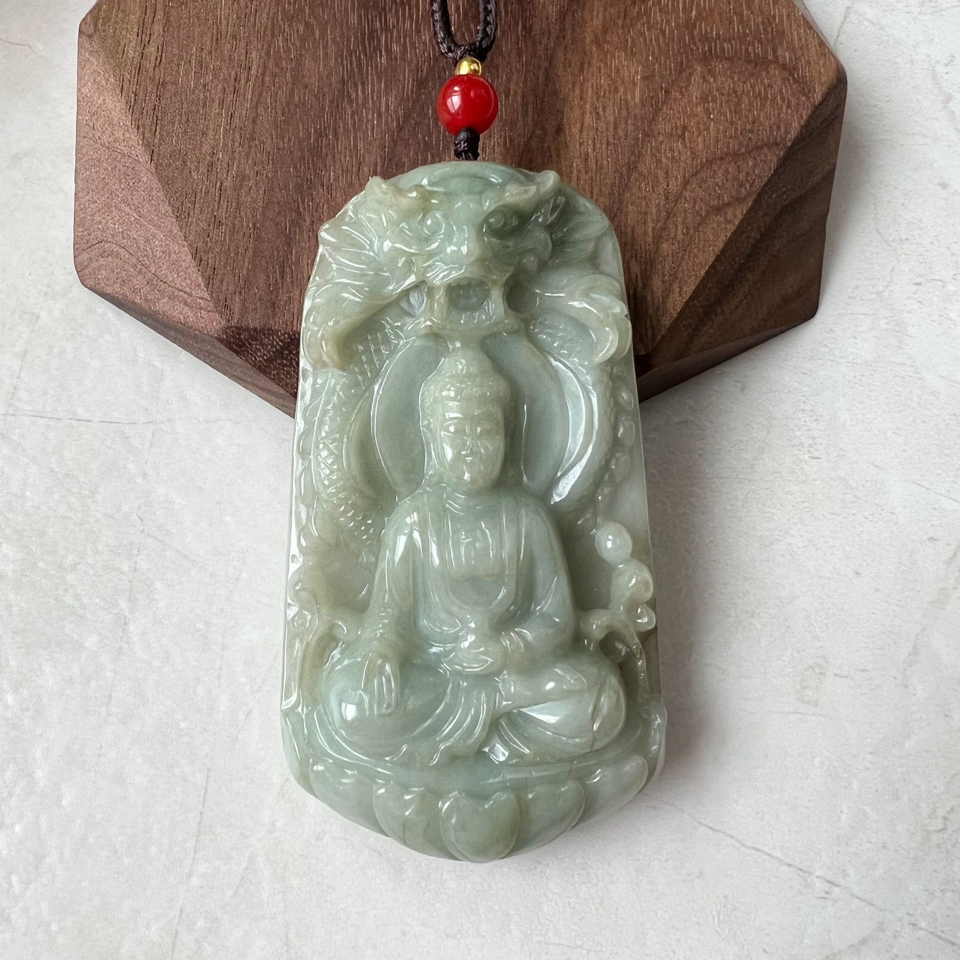 Jadeite Jade Amitabha Buddha Amita Amida Green Carved Pendant Necklace, YJ-1221-0241433 - AriaDesignCollection