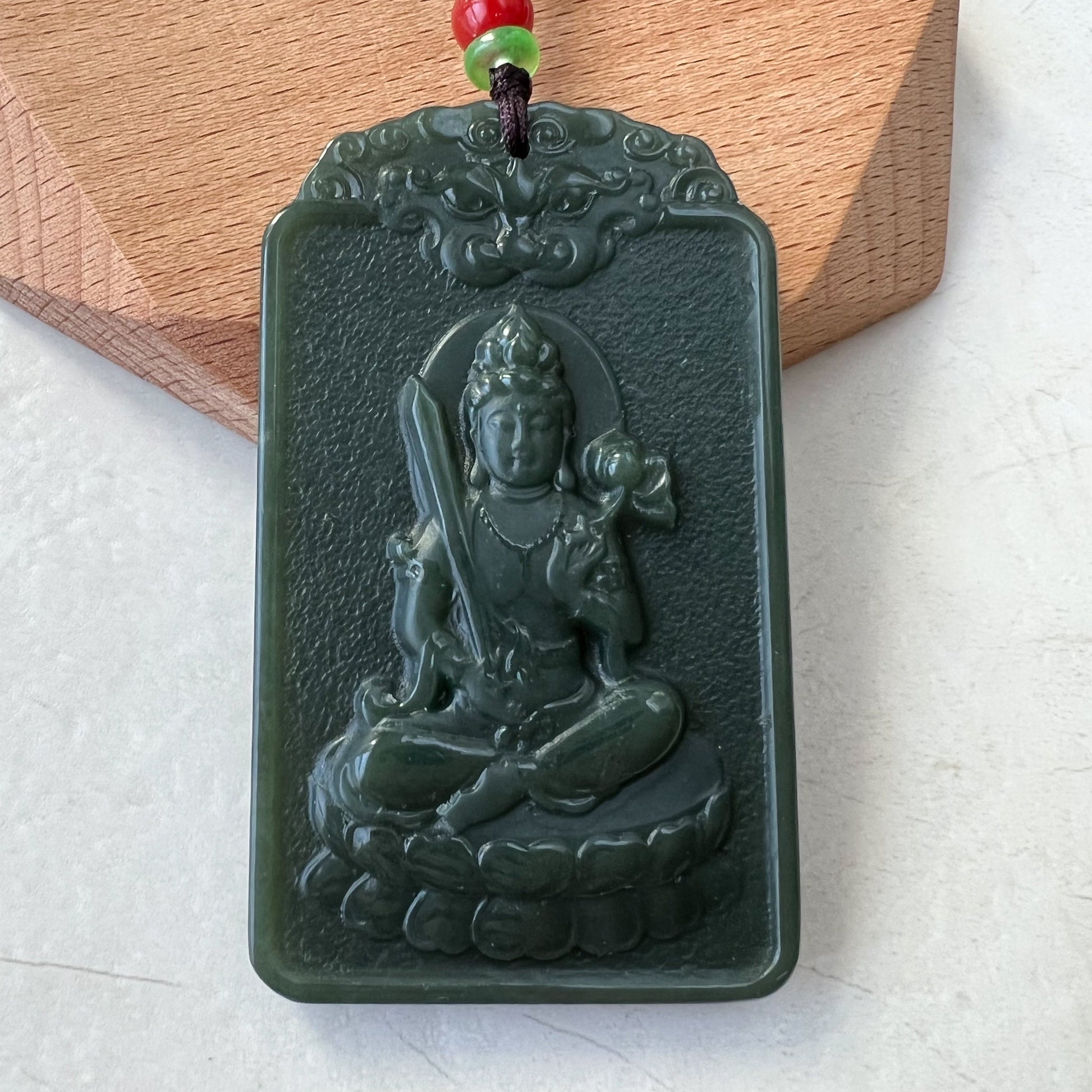 Nephrite Jade Akasagarbha Buddha, Xu Kong Zang, Hư Không Tạng Bồ Tát, bodhisattva, Tiger Zodiac Pendant Necklace, RM-1221-1649646234 - AriaDesignCollection