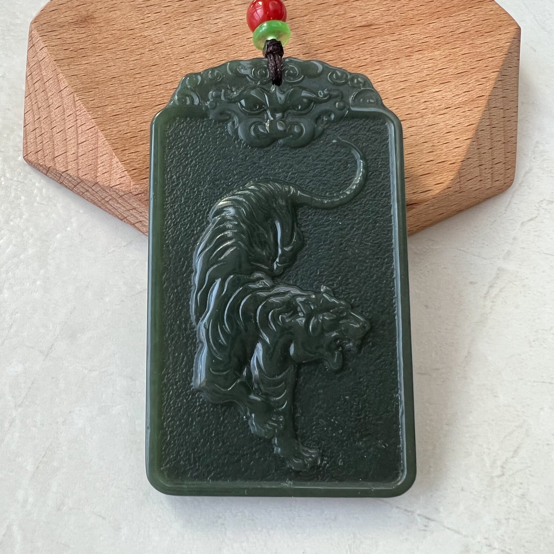 Nephrite Jade Akasagarbha Buddha, Xu Kong Zang, Hư Không Tạng Bồ Tát, bodhisattva, Tiger Zodiac Pendant Necklace, RM-1221-1649646234 - AriaDesignCollection