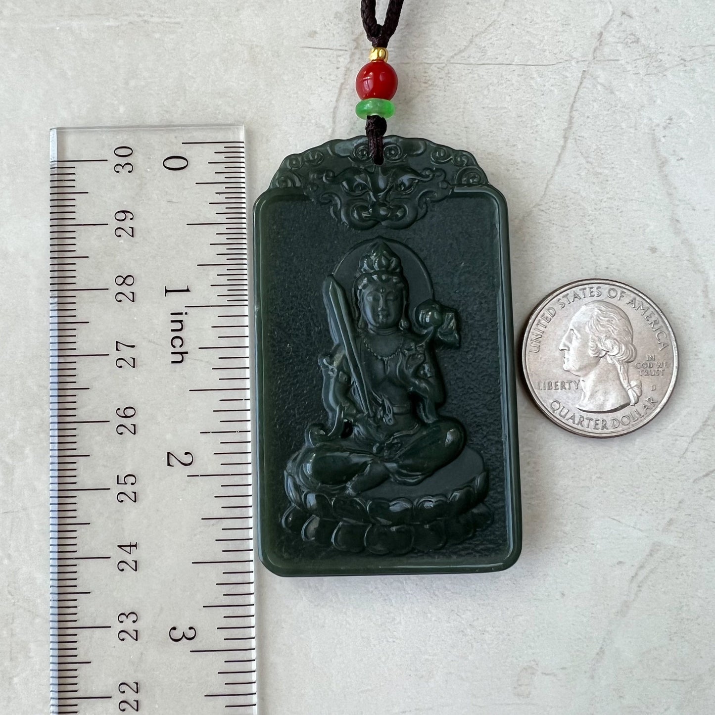 Nephrite Jade Akasagarbha Buddha, Xu Kong Zang, Hư Không Tạng Bồ Tát, bodhisattva, Tiger Zodiac Pendant Necklace, RM-1221-1649646234 - AriaDesignCollection