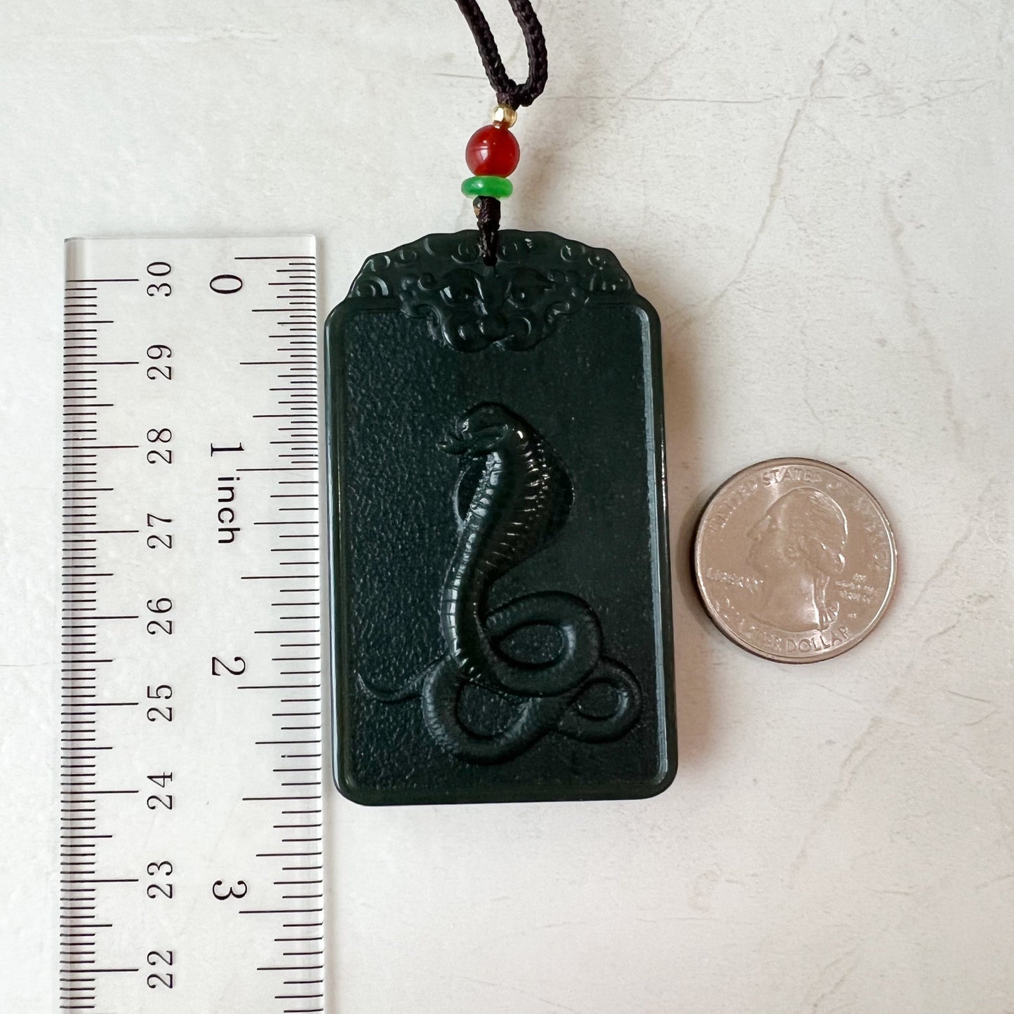 Dark Green Nephrite Jade Samantabhadra Buddha bodhisattva with elephant, Pu Xian, Phổ Hiền Bồ Tát, Snake Pendant Necklace,RM-1221-1649702412 - AriaDesignCollection