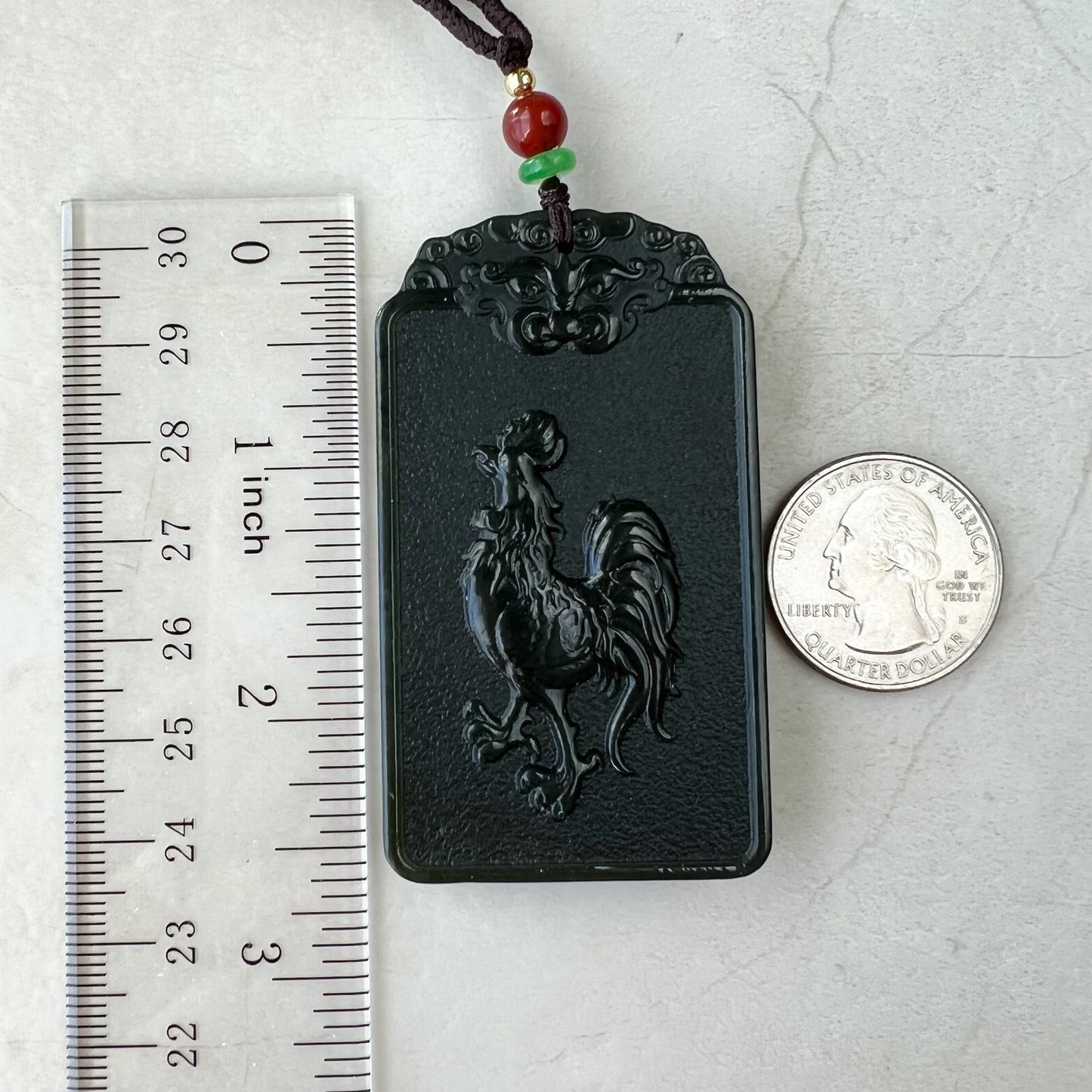 Nephrite Jade Acala Acalanātha Buddha Bu Dong Ming Wang, Bất Động Minh Vuong, Rooster Carved Pendant Necklace, RM-1221-1649711581 - AriaDesignCollection