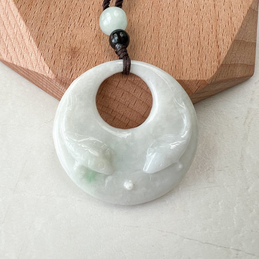 Jadeite Jade Twin Fish, Pisces Zodiac Horoscope Necklace, Hand Carved Pendant Necklace, YJ-1221-0315209-1 - AriaDesignCollection