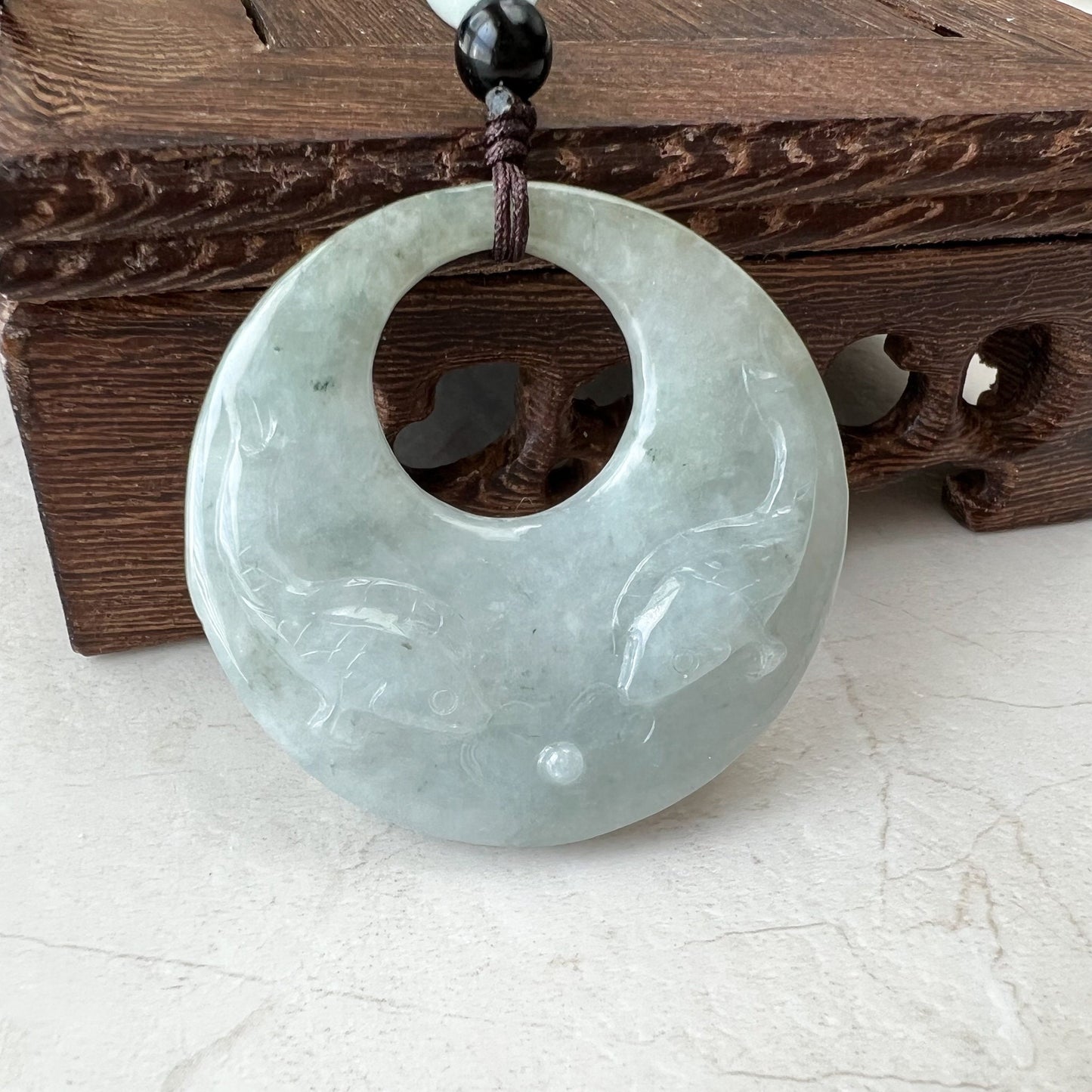 Jadeite Jade Twin Fish, Pisces Zodiac Horoscope Necklace, Hand Carved Pendant Necklace, YJ-1221-0315209-2 - AriaDesignCollection
