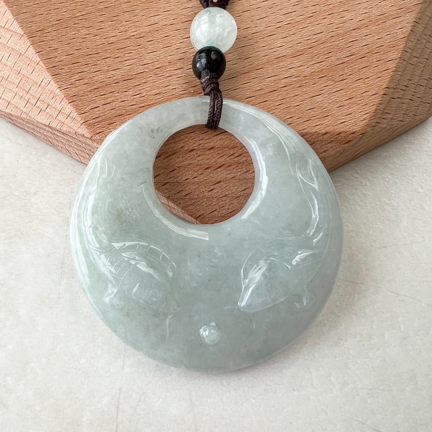 Jadeite Jade Twin Fish, Pisces Zodiac Horoscope Necklace, Hand Carved Pendant Necklace, YJ-1221-0315209-3 - AriaDesignCollection