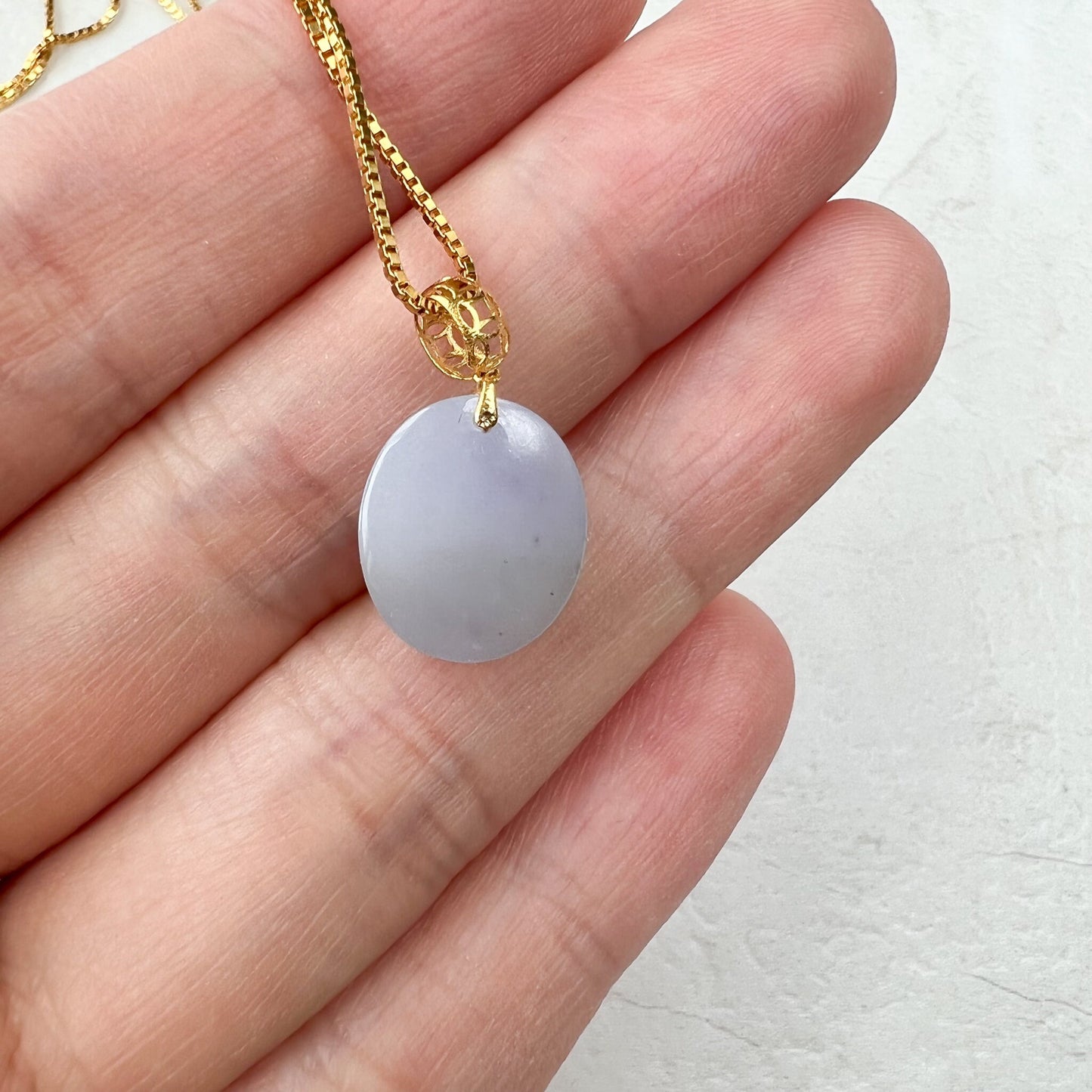 Purple Jade Round Cabochon Pendant, Jadeite Jade, 18K Gold Bail, Lavender, Pendant Necklace, FSX-1221-1650131163 - AriaDesignCollection