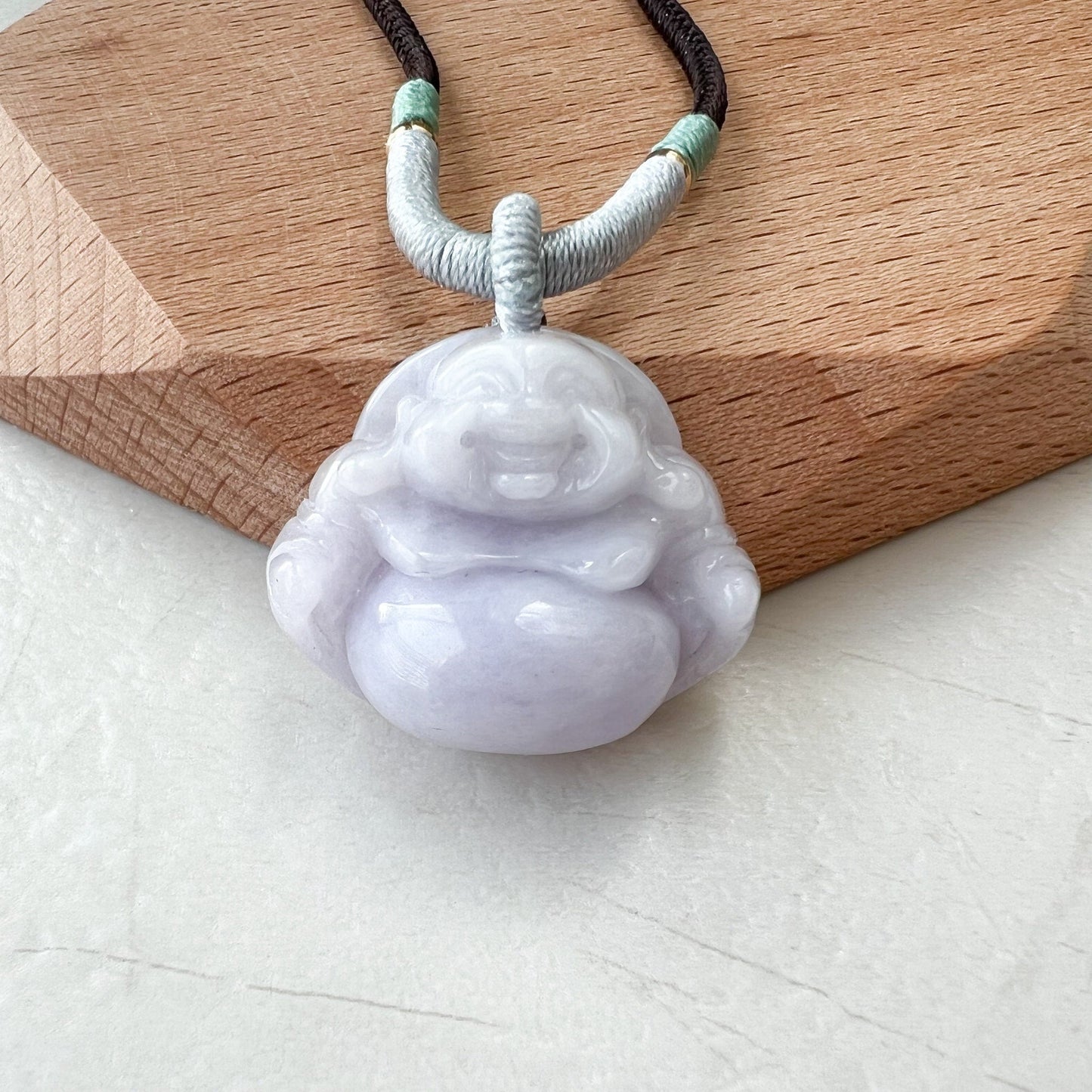 Purple Lavender Jade Buddha, Happy Buddha, Budai, Laughing Buddha, Carved Jadeite Jade Pendant, XNZ-1221-1650134323 - AriaDesignCollection