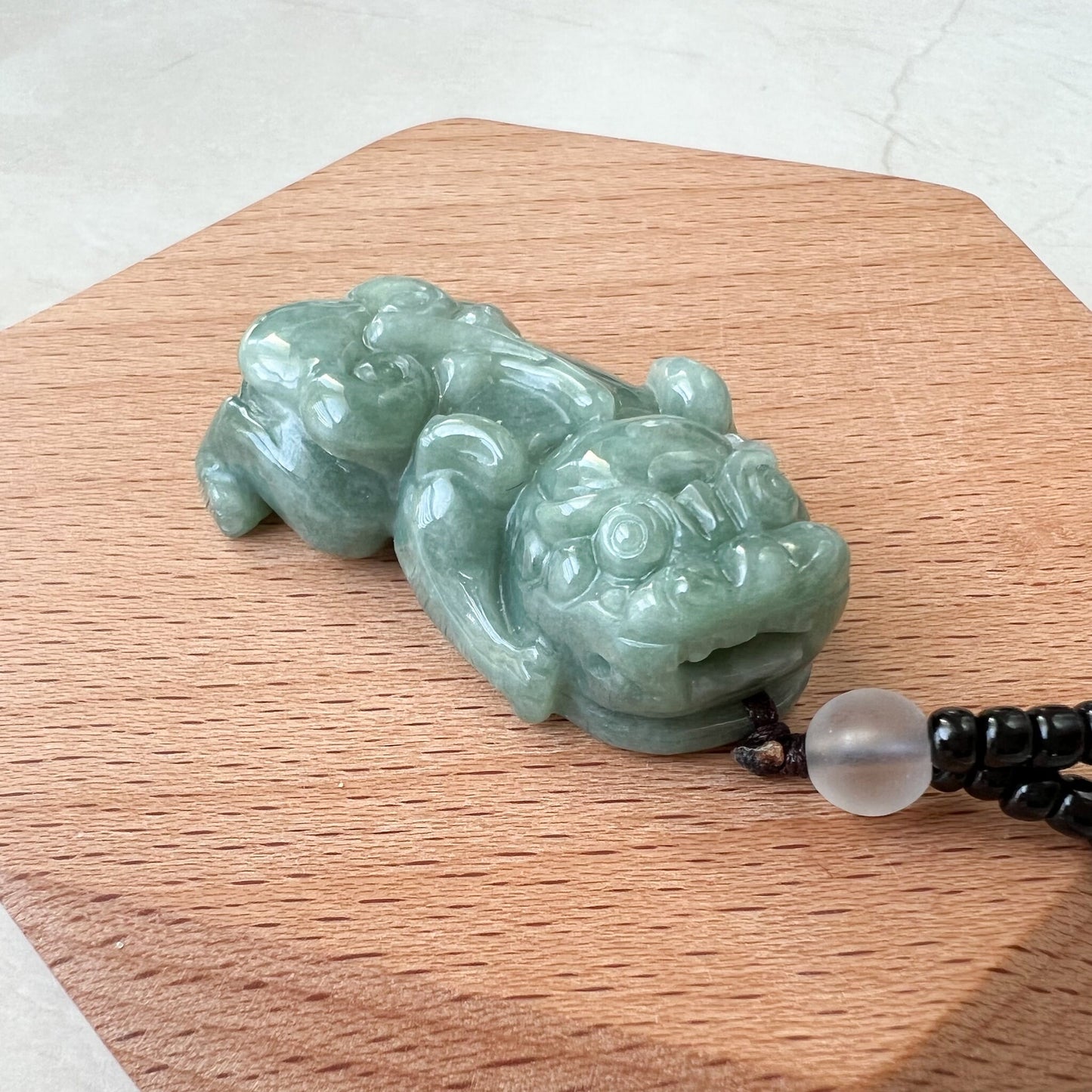 Green Jadeite Jade, Dragon Pixiu Pi Xiu, 貔貅, Dragon Chinese Carved Pendant, YJ-1221-0168140 - AriaDesignCollection