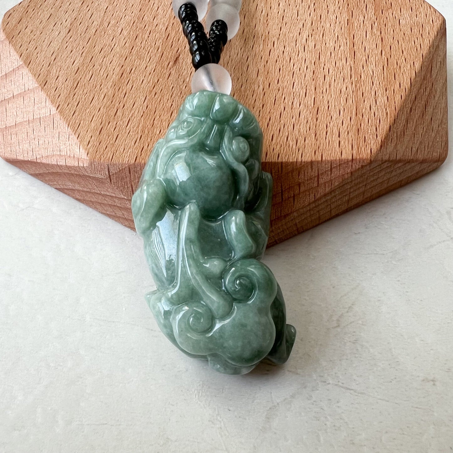 Green Jadeite Jade, Dragon Pixiu Pi Xiu, 貔貅, Dragon Chinese Carved Pendant, YJ-1221-0168140 - AriaDesignCollection