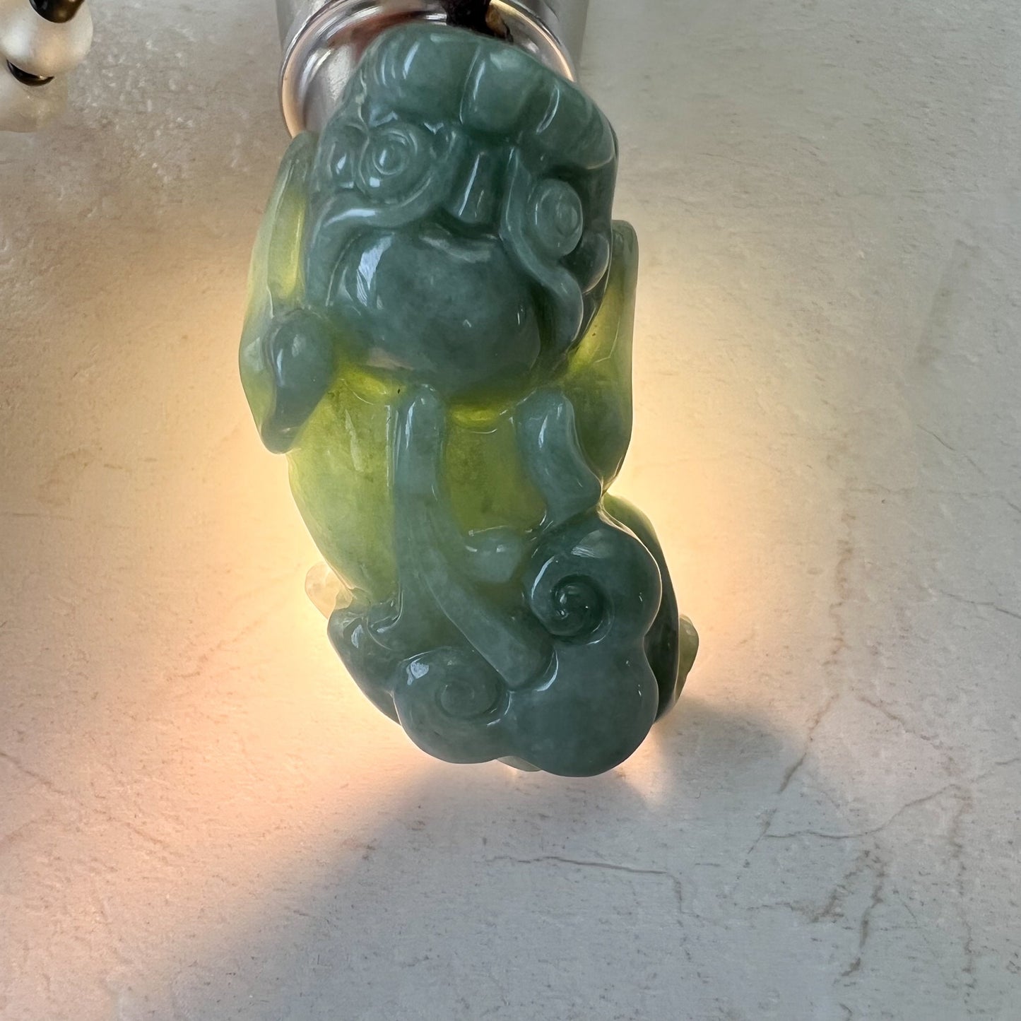 Green Jadeite Jade, Dragon Pixiu Pi Xiu, 貔貅, Dragon Chinese Carved Pendant, YJ-1221-0168140 - AriaDesignCollection