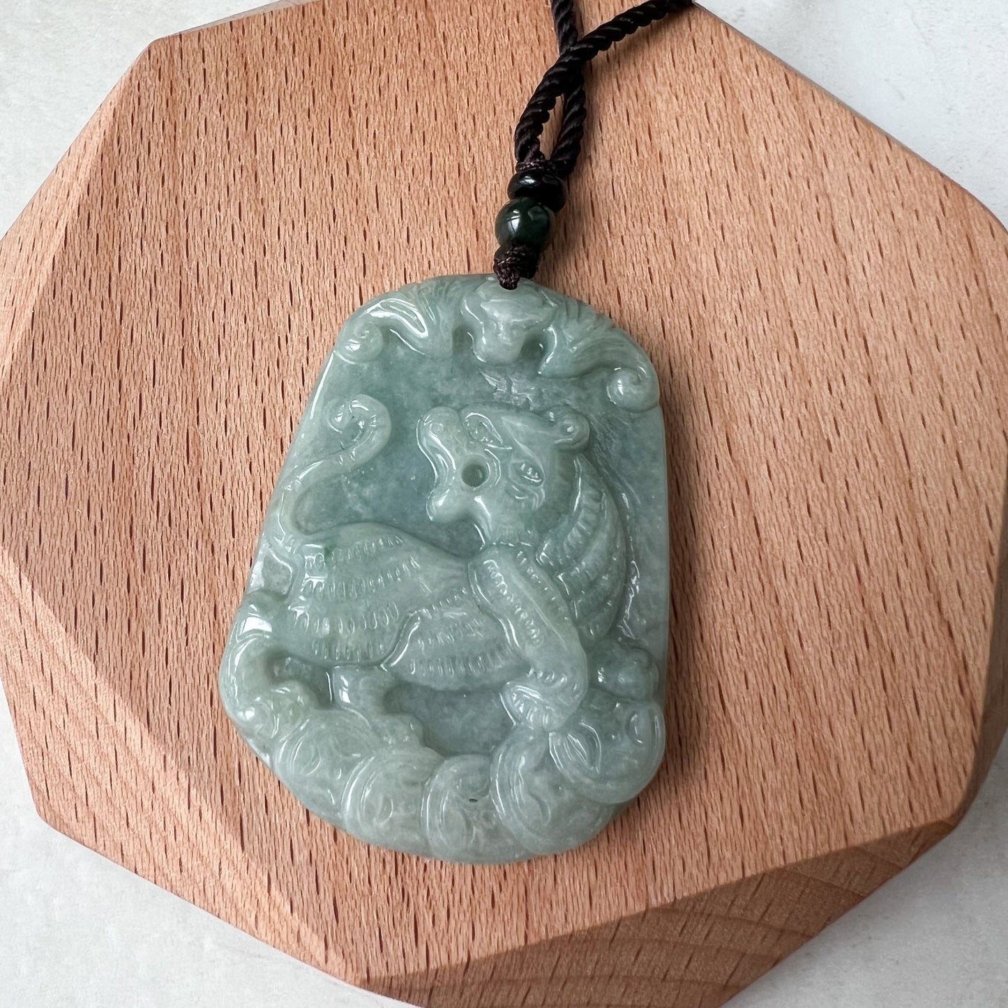 Jadeite Jade Tiger, Green Jade, Chinese Zodiac Carved Pendant Necklace, YJ-0322-0336542 - AriaDesignCollection
