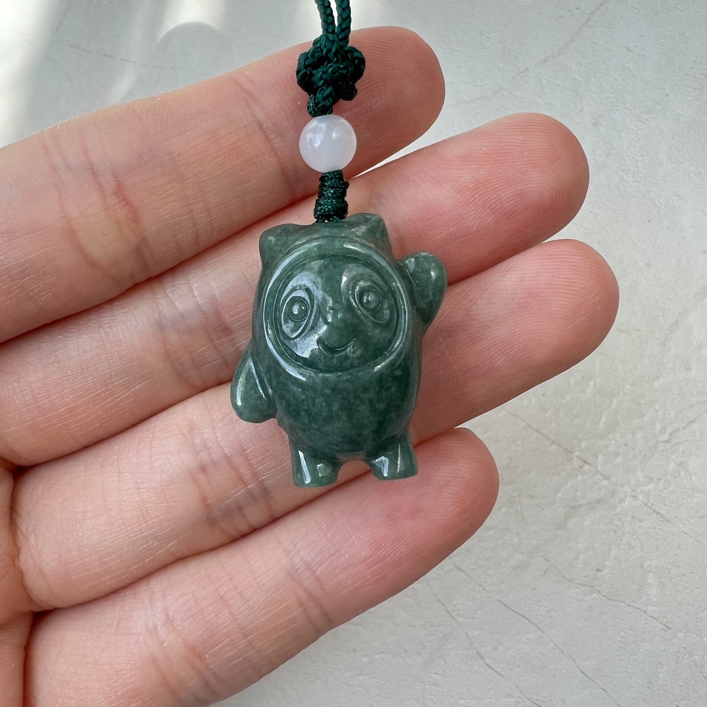 Jadeite Jade Cartoon Panda, Green Jade, Hand Carved Pendant Necklace, SHWQ-0322-1650214607 - AriaDesignCollection