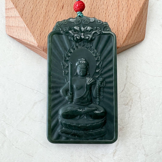 Nephrite Jade Acala Acalanātha Buddha Bu Dong Ming Wang, Bất Động Minh Vuong, Rooster Carved Pendant Necklace, YRY-1221-1650258518 - AriaDesignCollection