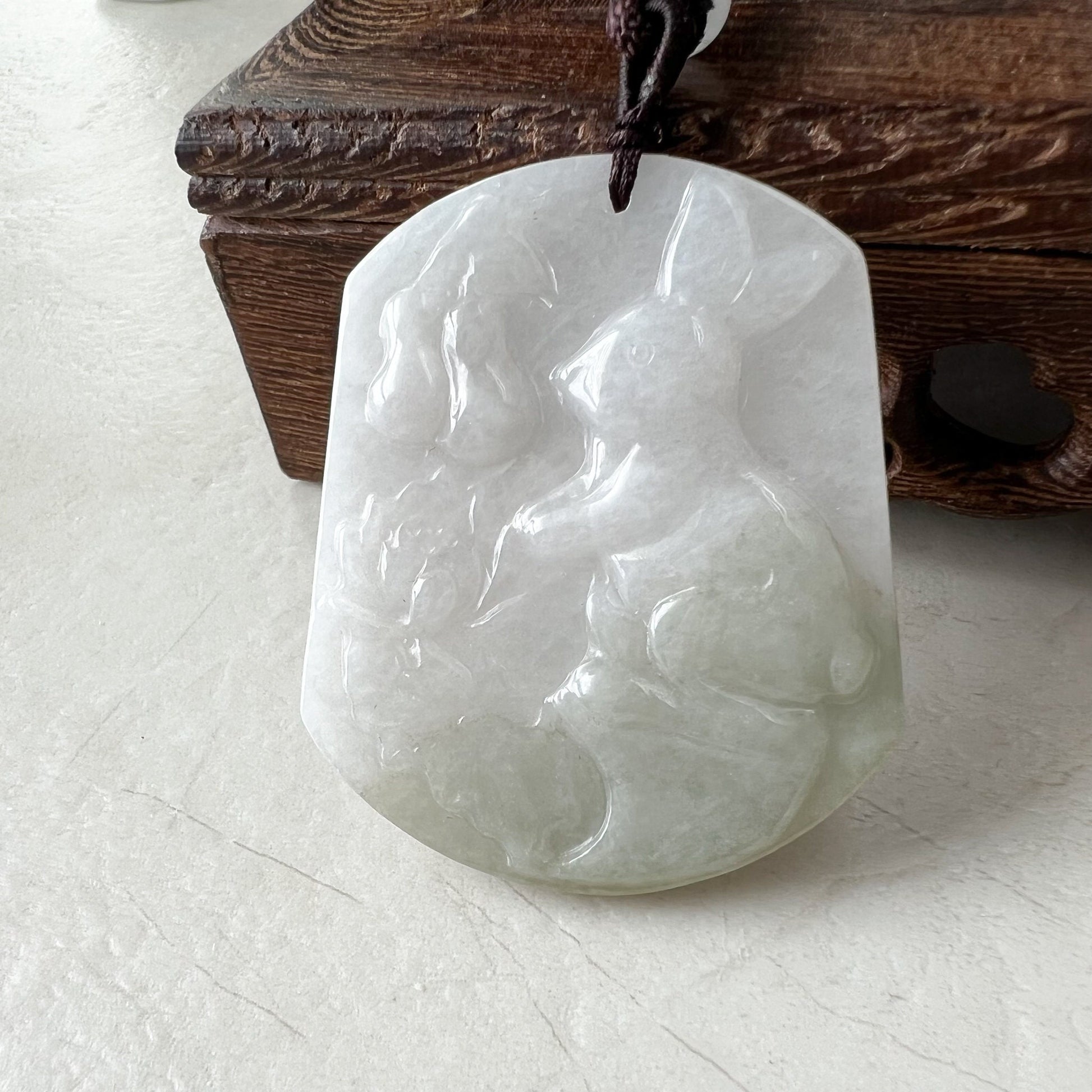 Jadeite Jade Rabbit Lotus Bottle Gourd Calabash Chinese Zodiac Carved Pendant Necklace, YJ-0322-0358536 - AriaDesignCollection