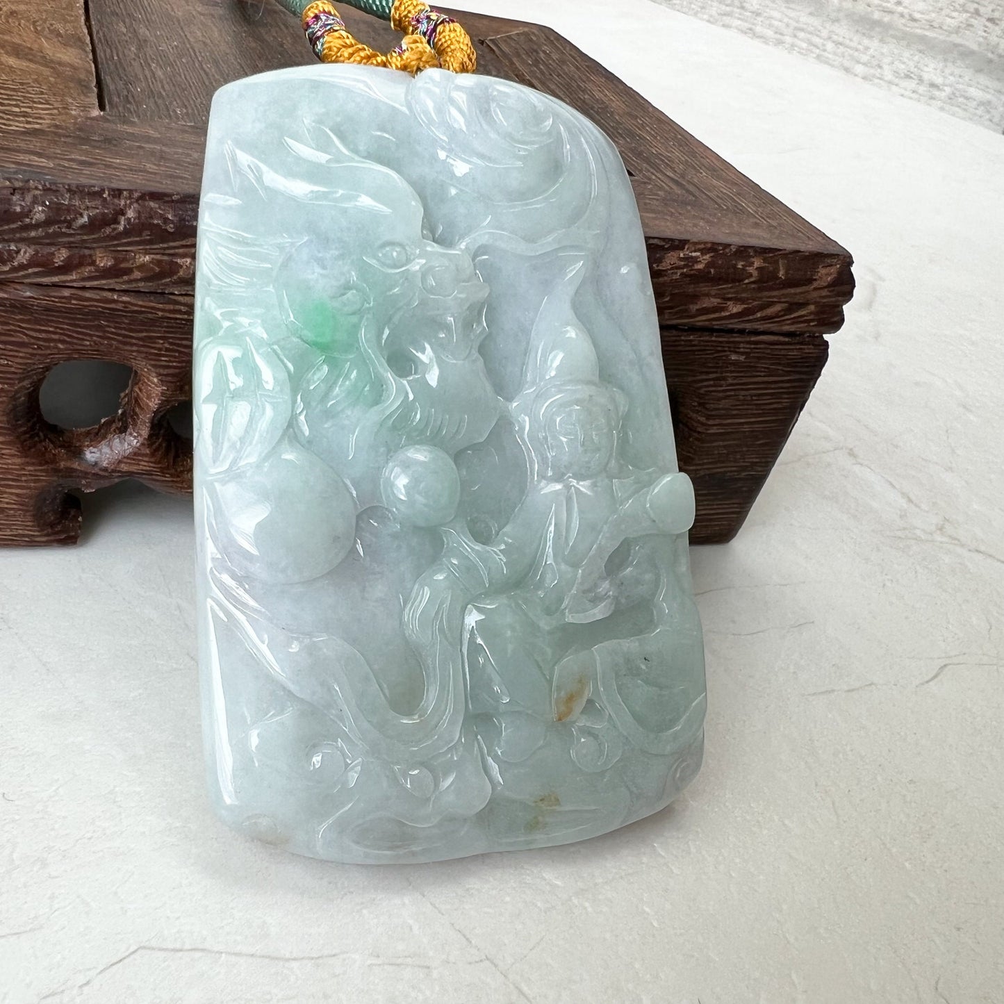 Jadeite Jade Mahasthamaprapta Buddha, Da Shi Zhi , Đại Thế Chí Bồ tát, 大势至, Large Dragon Carved Pendant Necklace, YJ-1221-0244290 - AriaDesignCollection