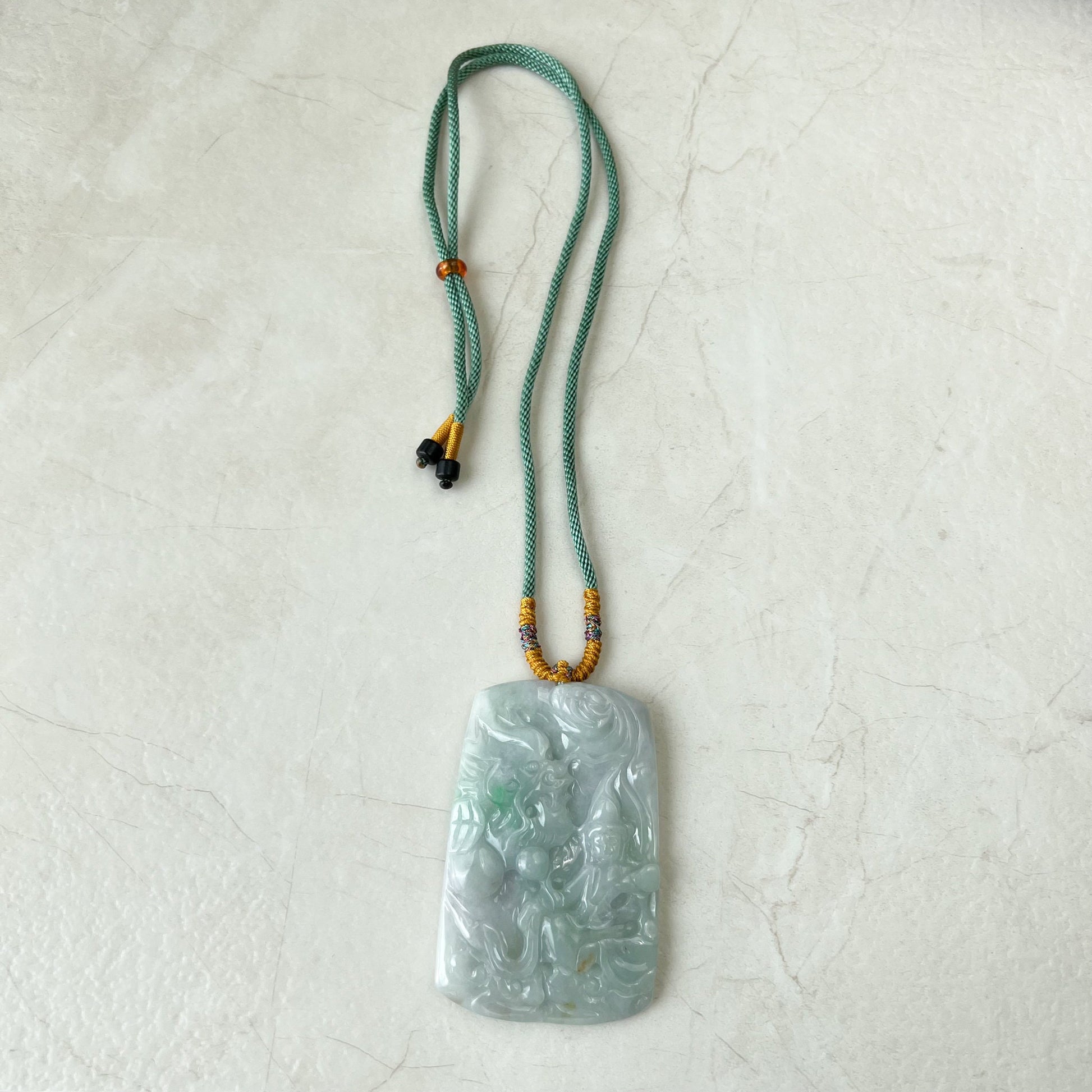 Jadeite Jade Mahasthamaprapta Buddha, Da Shi Zhi , Đại Thế Chí Bồ tát, 大势至, Large Dragon Carved Pendant Necklace, YJ-1221-0244290 - AriaDesignCollection