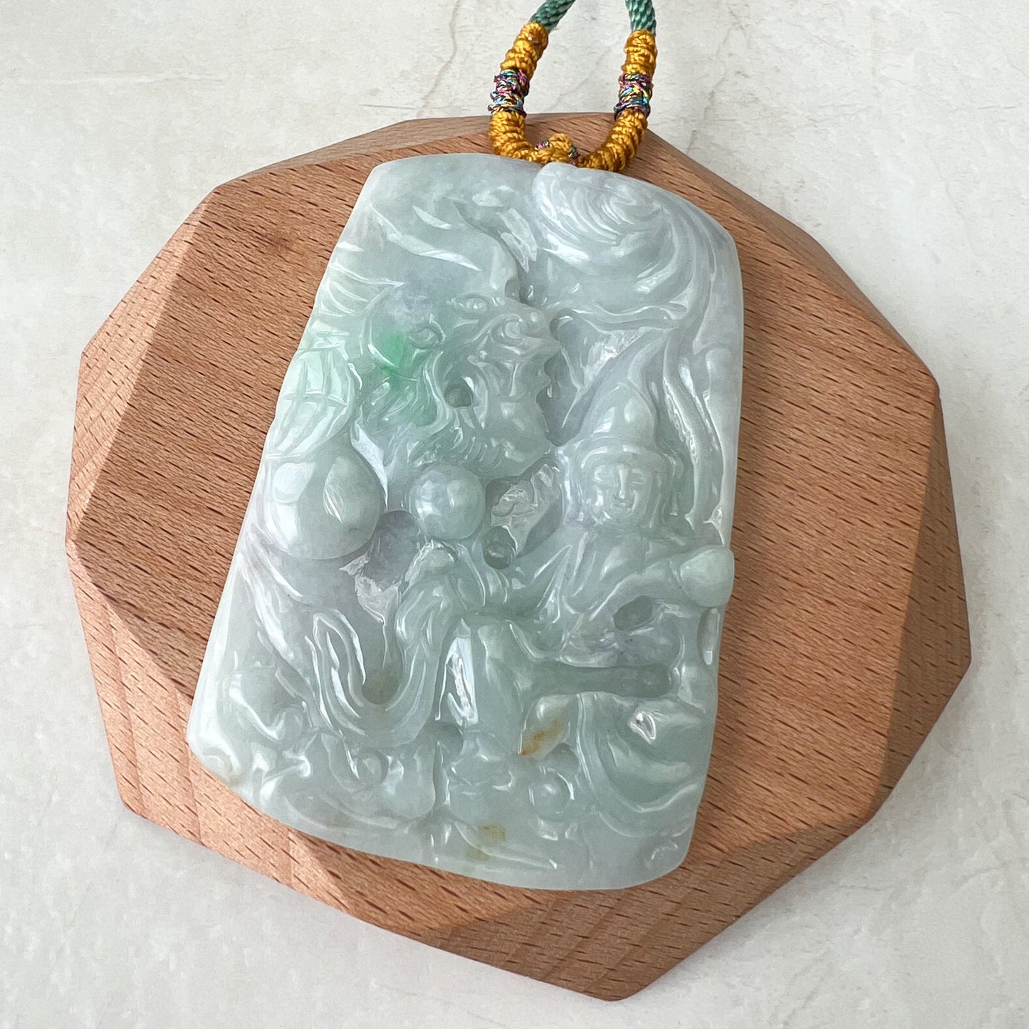 Jadeite Jade Mahasthamaprapta Buddha, Da Shi Zhi , Đại Thế Chí Bồ tát, 大势至, Large Dragon Carved Pendant Necklace, YJ-1221-0244290 - AriaDesignCollection