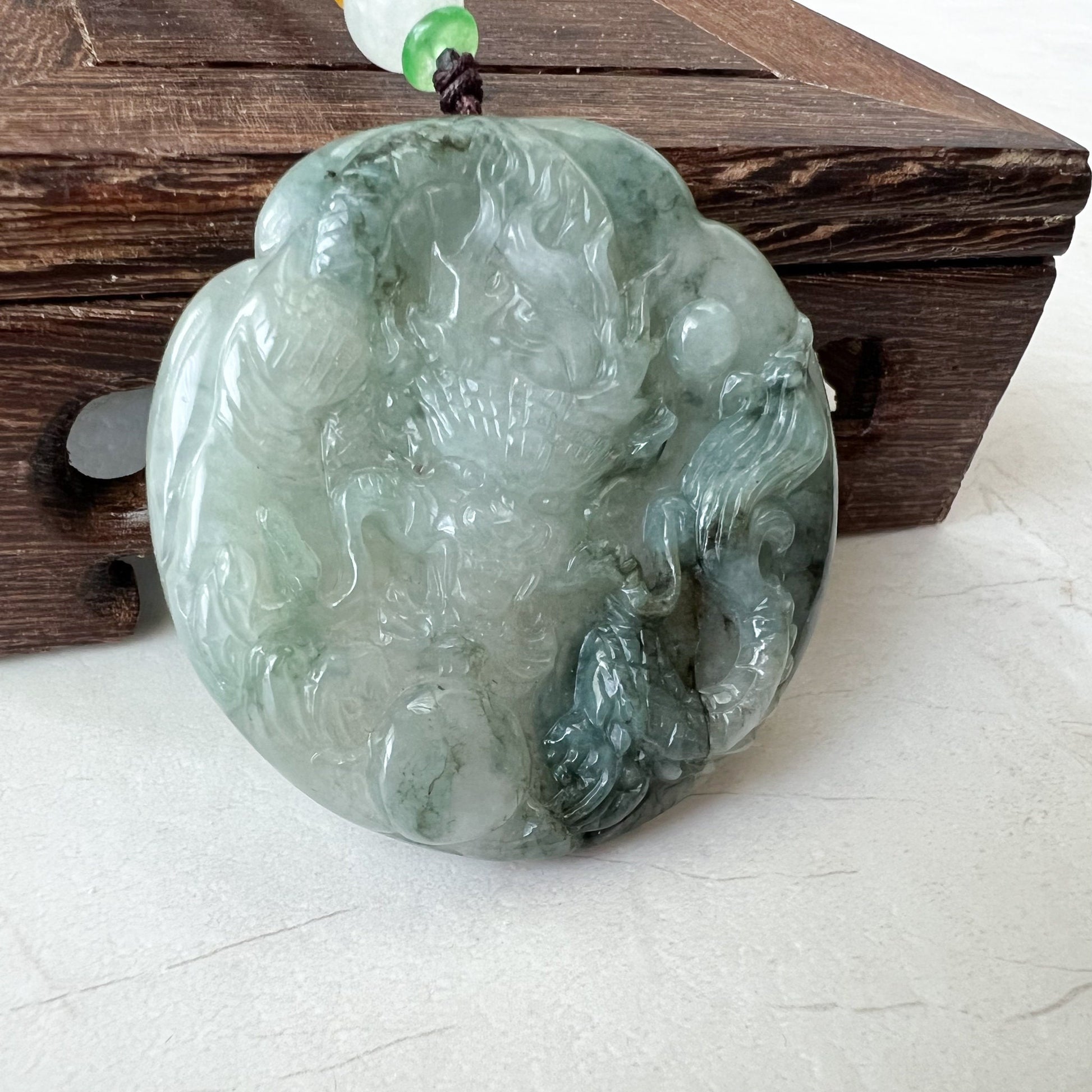 Icy Translucent Green Jadeite Jade Dragon Chinese Zodiac Hand Carved Pendant Necklace, YJ-0322-0355363 - AriaDesignCollection