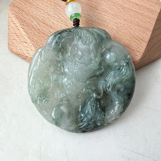 Icy Translucent Green Jadeite Jade Dragon Chinese Zodiac Hand Carved Pendant Necklace, YJ-0322-0355363 - AriaDesignCollection