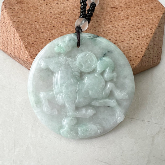Horse Jadeite Jade Chinese Zodiac Pendant Necklace, Feng Shui Pendant, Fortune Wealth Money Coin, YJ-0322-0350832 - AriaDesignCollection