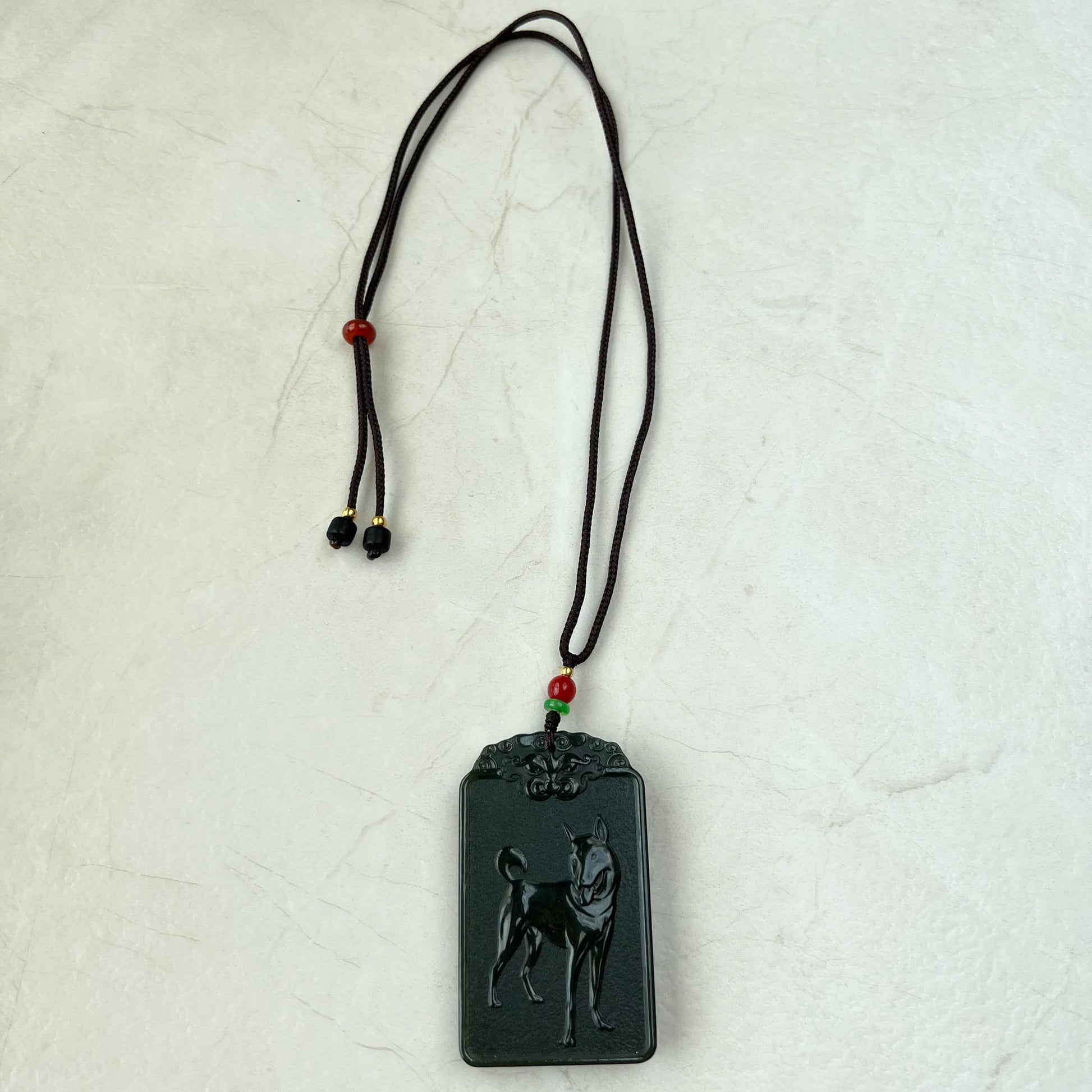 Nephrite Jade Amitabha Buddha Amita Amida, 阿弥陀佛, Dog Zodiac Carved Pendant Necklace, RM-1221-1649422429 - AriaDesignCollection