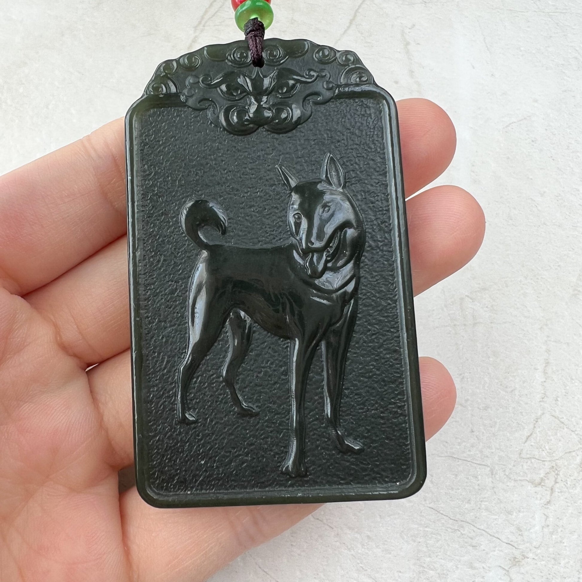 Nephrite Jade Amitabha Buddha Amita Amida, 阿弥陀佛, Dog Zodiac Carved Pendant Necklace, RM-1221-1649422429 - AriaDesignCollection