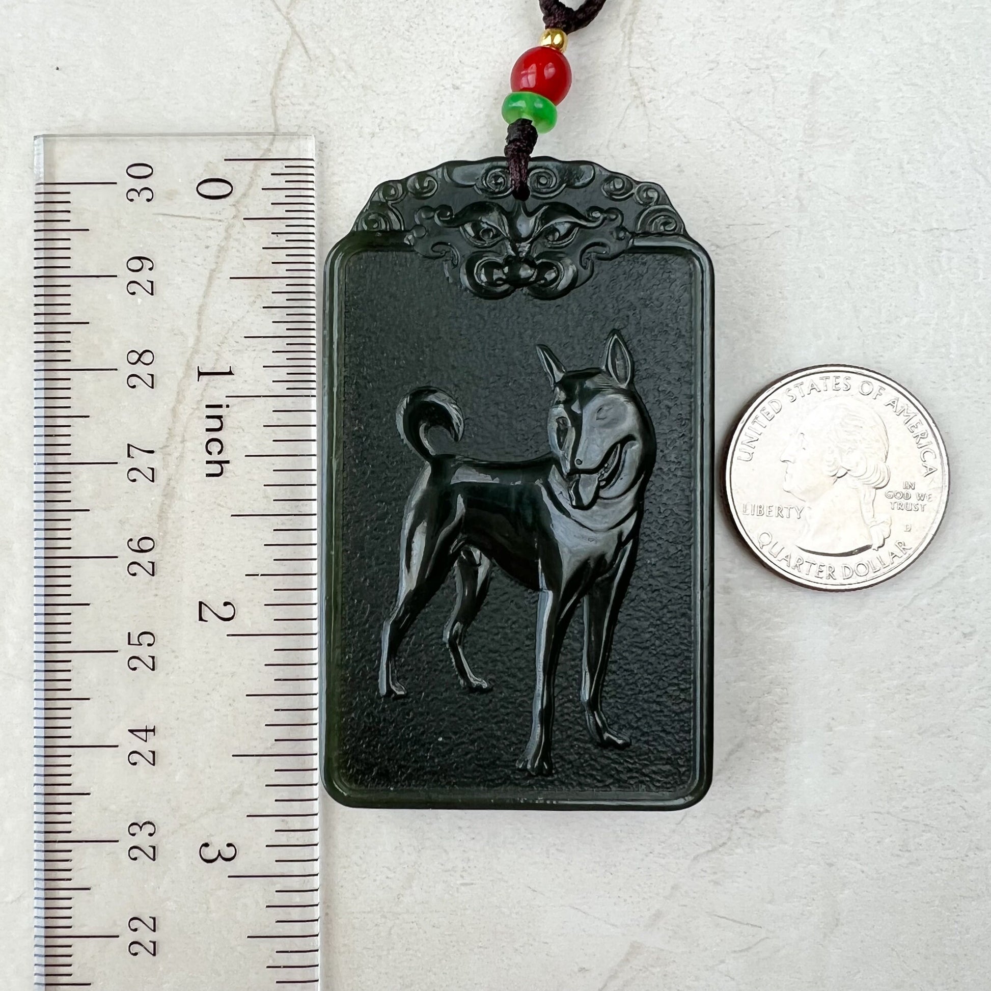 Nephrite Jade Amitabha Buddha Amita Amida, 阿弥陀佛, Dog Zodiac Carved Pendant Necklace, RM-1221-1649422429 - AriaDesignCollection