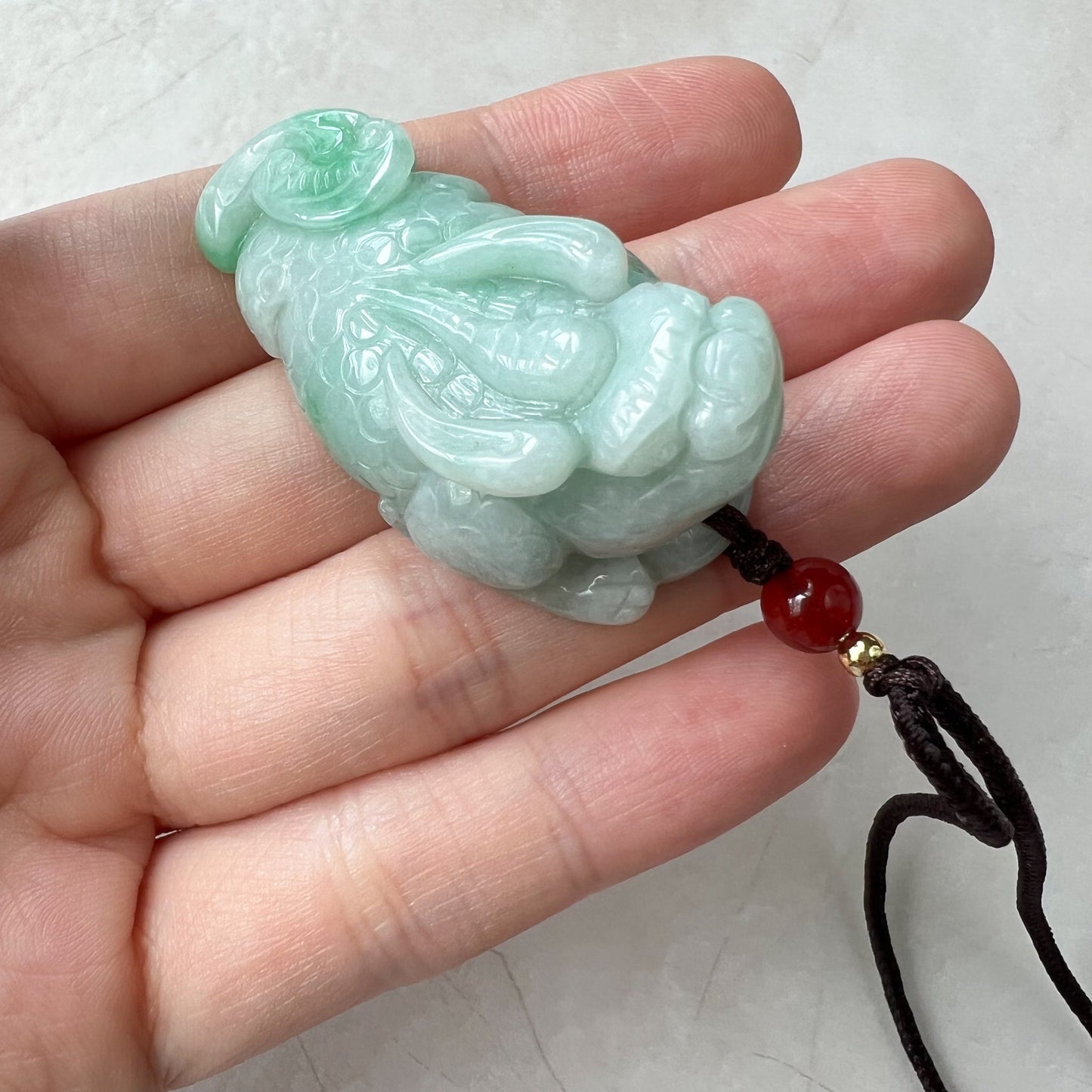 Green Jadeite Jade, Dragon Pixiu Pi Xiu, 貔貅, Dragon Chinese Carved Pendant, ZYF-1221-1651242206 - AriaDesignCollection