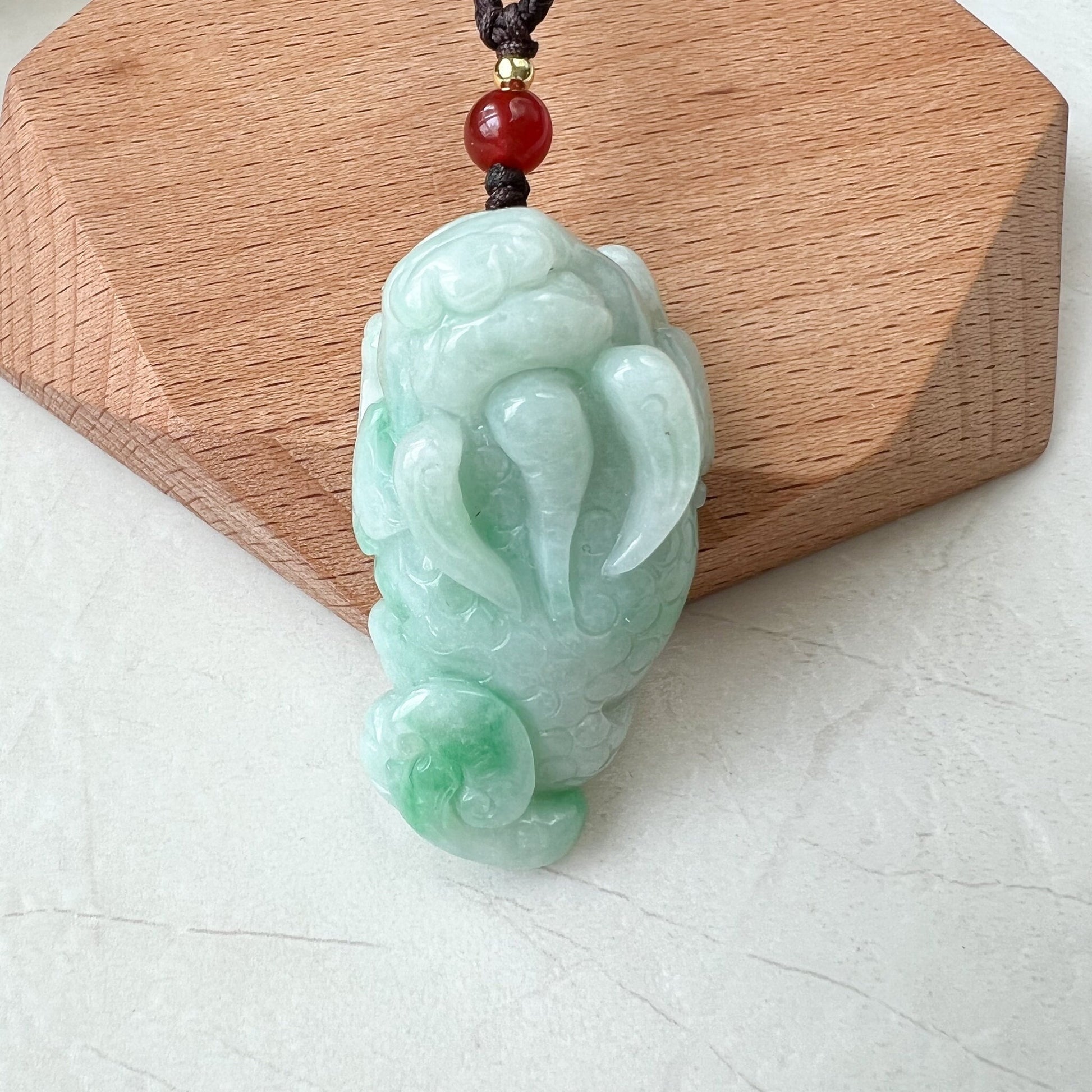Green Jadeite Jade, Dragon Pixiu Pi Xiu, 貔貅, Dragon Chinese Carved Pendant, ZYF-1221-1651242206 - AriaDesignCollection