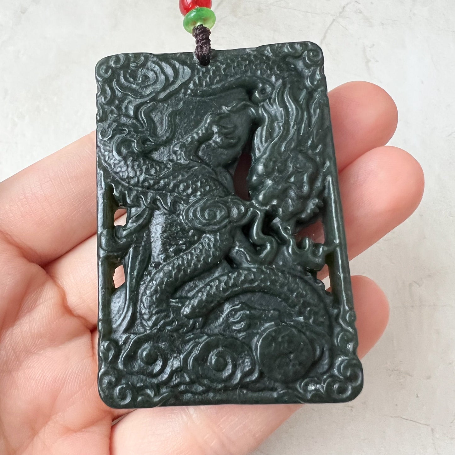 Nephrite Jade Guan Yin Necklace, Hand Carved, Dark Green Jade, Quan Am, Female Buddha Pendant, RM-1221-1649624212 - AriaDesignCollection