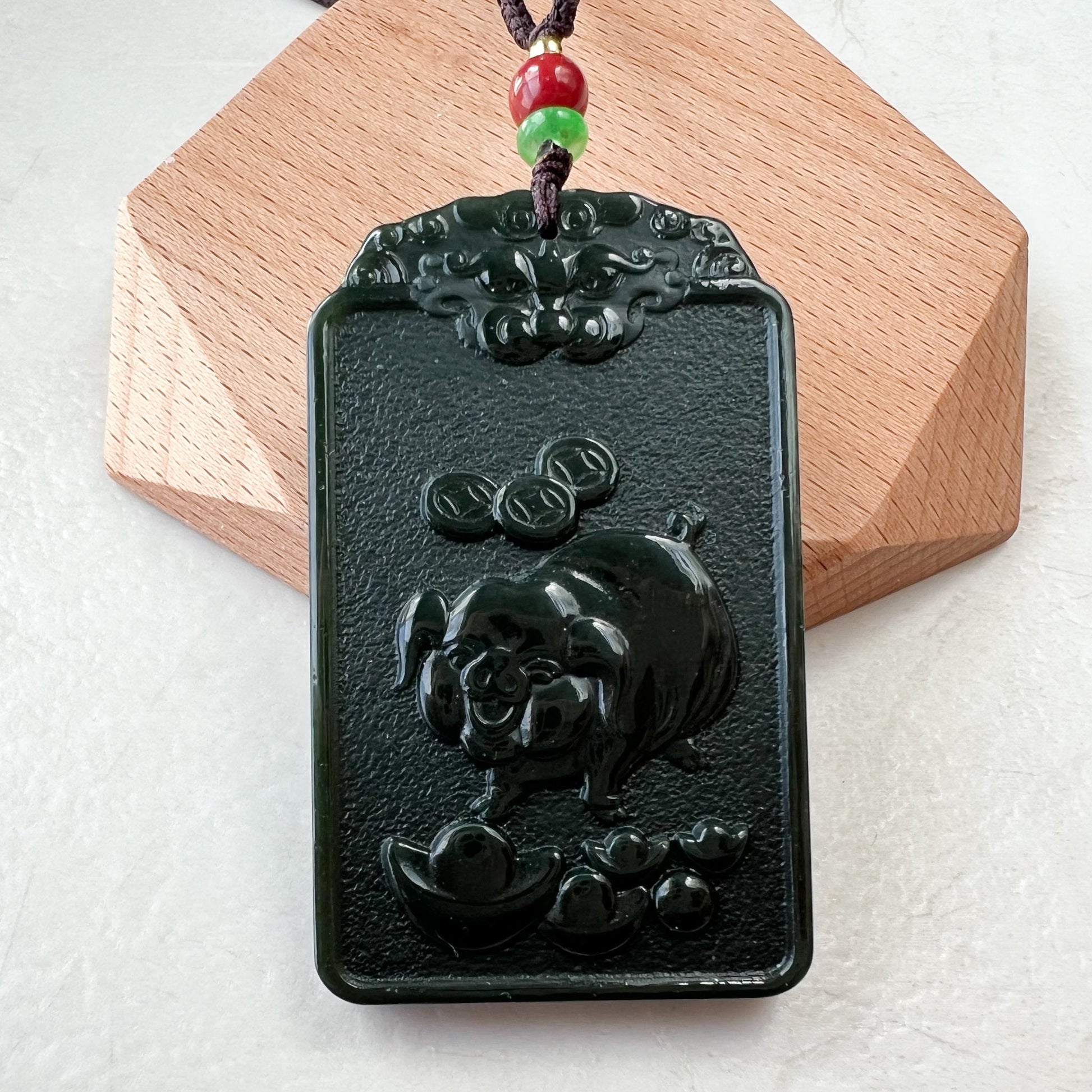 Nephrite Jade Amitabha Buddha Amita Amida, 阿弥陀佛, Pig Zodiac Carved Pendant Necklace, RM-1221-1649625525 - AriaDesignCollection
