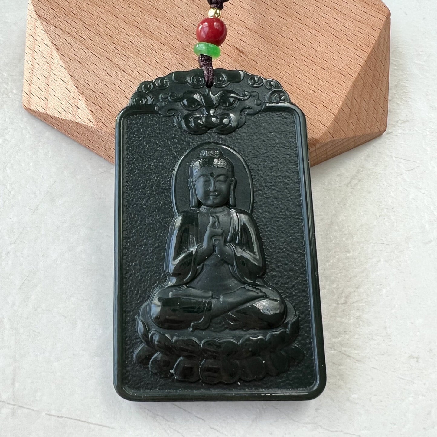 Nephrite Jade Amitabha Buddha Amita Amida, 阿弥陀佛, Pig Zodiac Carved Pendant Necklace, RM-1221-1649625525 - AriaDesignCollection