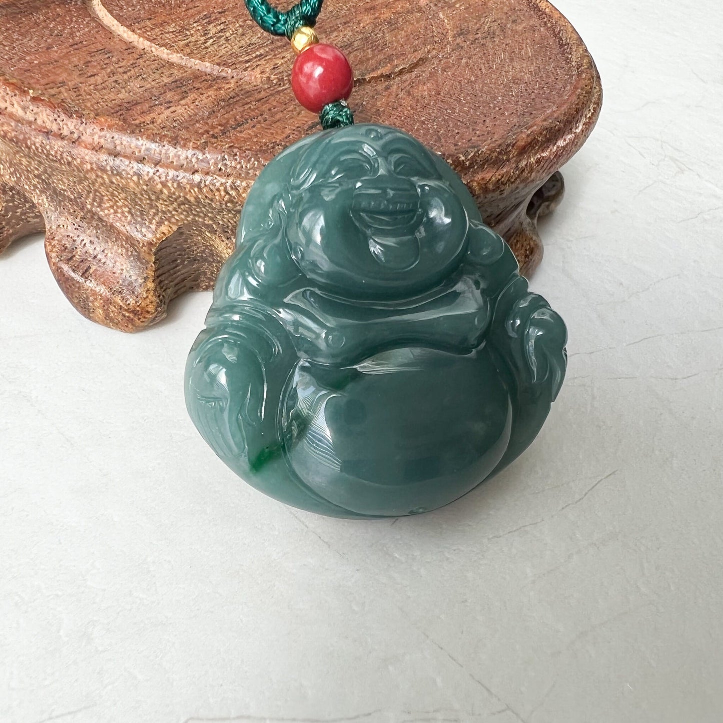 Large Happy Buddha, Blue Green Jadeite Jade Carved Jadeite Pendant, Budai, ZYF-0322-1651518861 - AriaDesignCollection