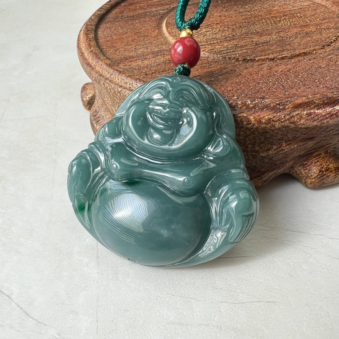 Large Happy Buddha, Blue Green Jadeite Jade Carved Jadeite Pendant, Budai, ZYF-0322-1651518861 - AriaDesignCollection