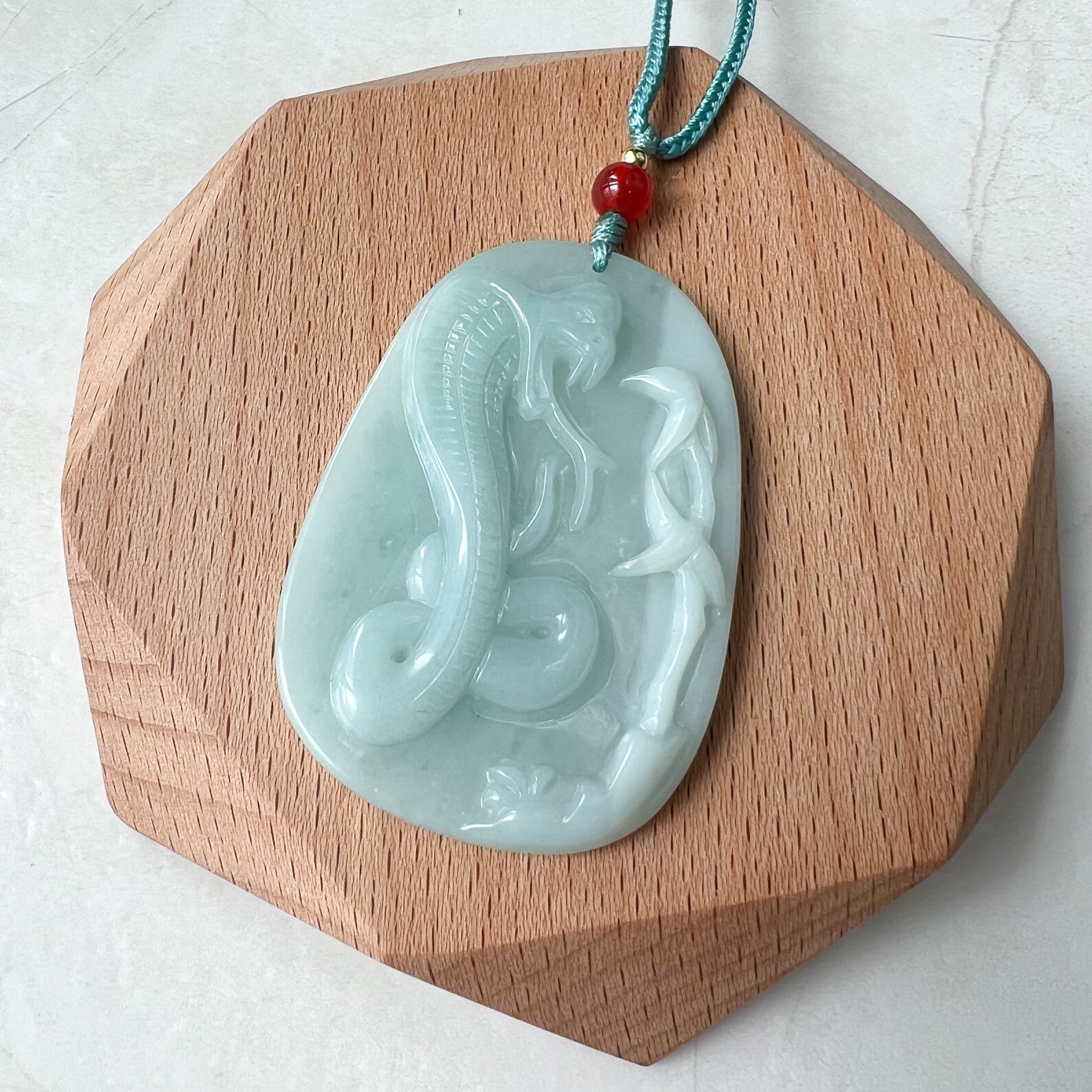 Jadeite Jade Snake Hand Carved, Chinese Zodiac Pendant Necklace, YJ-0322-0315218 - AriaDesignCollection