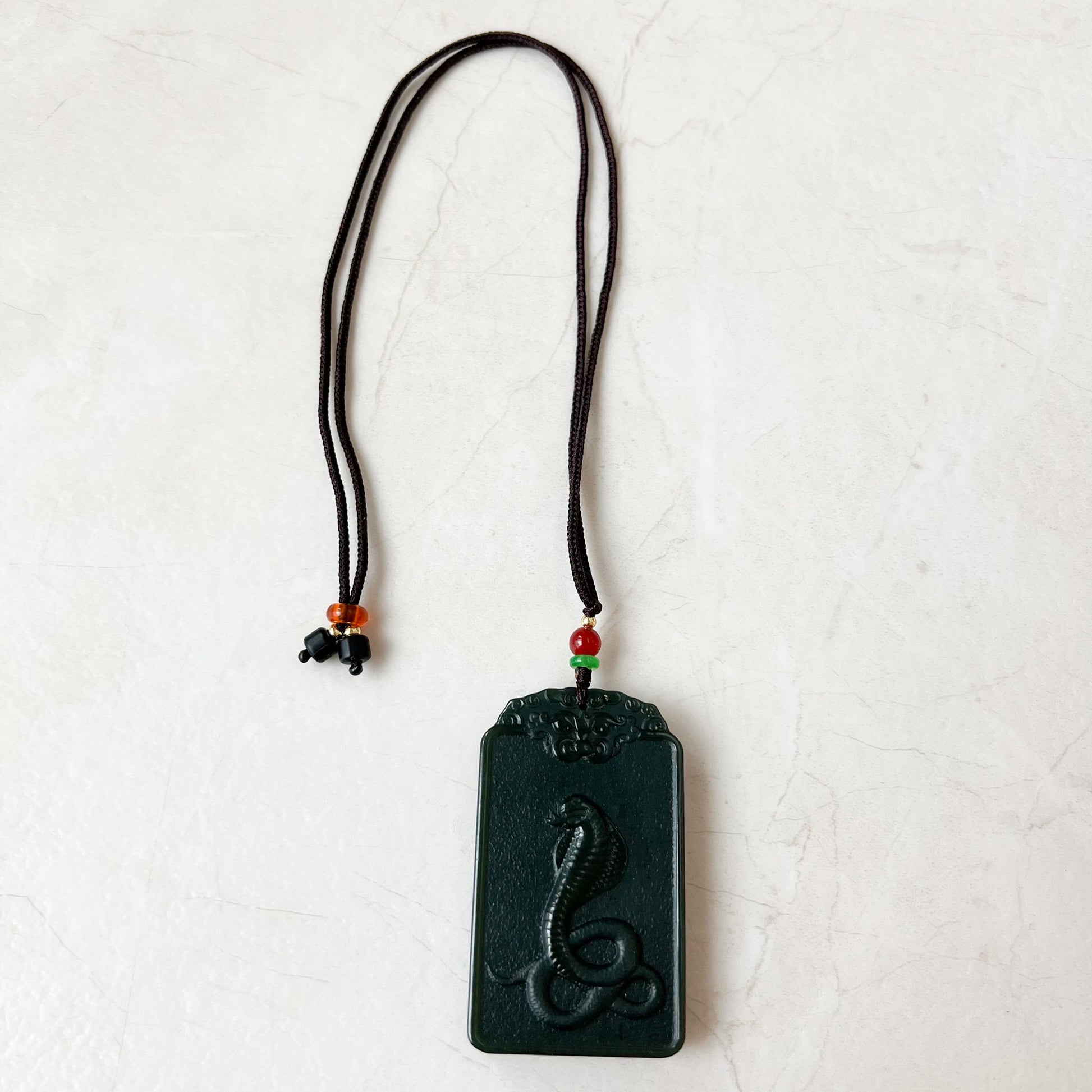 Dark Green Nephrite Jade Samantabhadra Buddha bodhisattva with elephant, Pu Xian, Phổ Hiền Bồ Tát, Snake Pendant Necklace,RM-1221-1649702412 - AriaDesignCollection