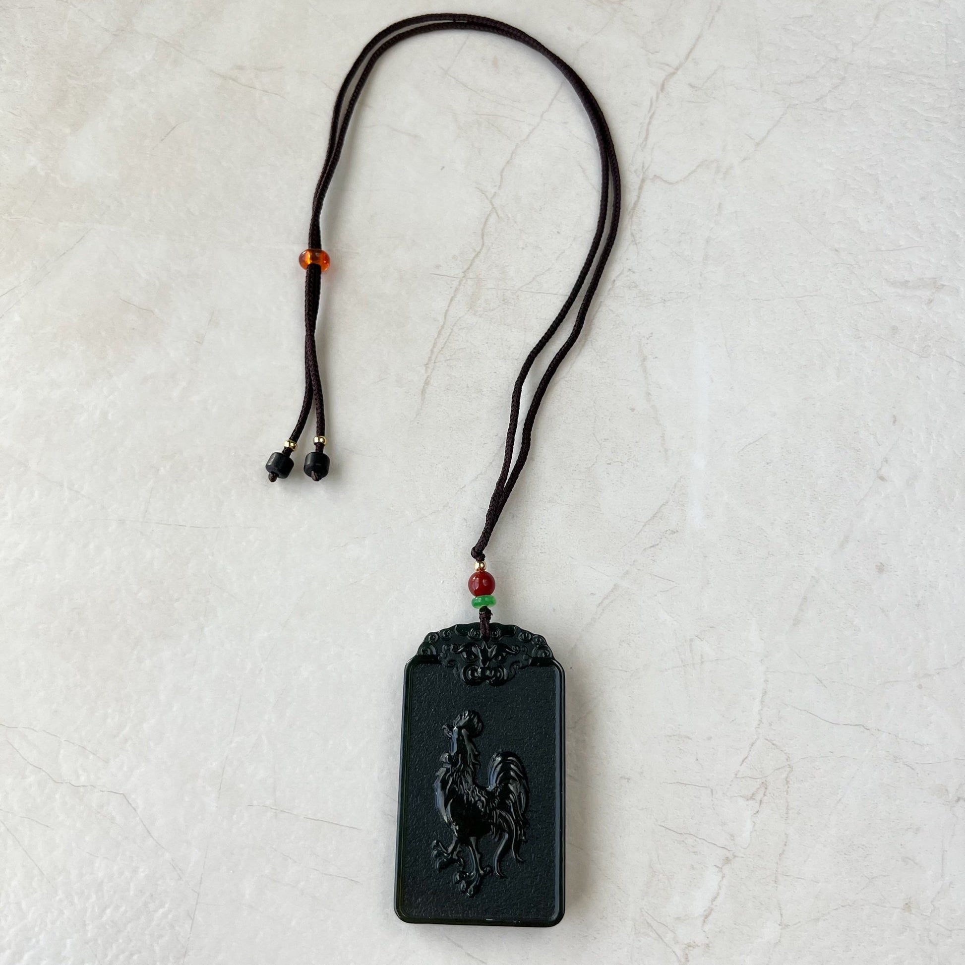 Nephrite Jade Acala Acalanātha Buddha Bu Dong Ming Wang, Bất Động Minh Vuong, Rooster Carved Pendant Necklace, RM-1221-1649711581 - AriaDesignCollection