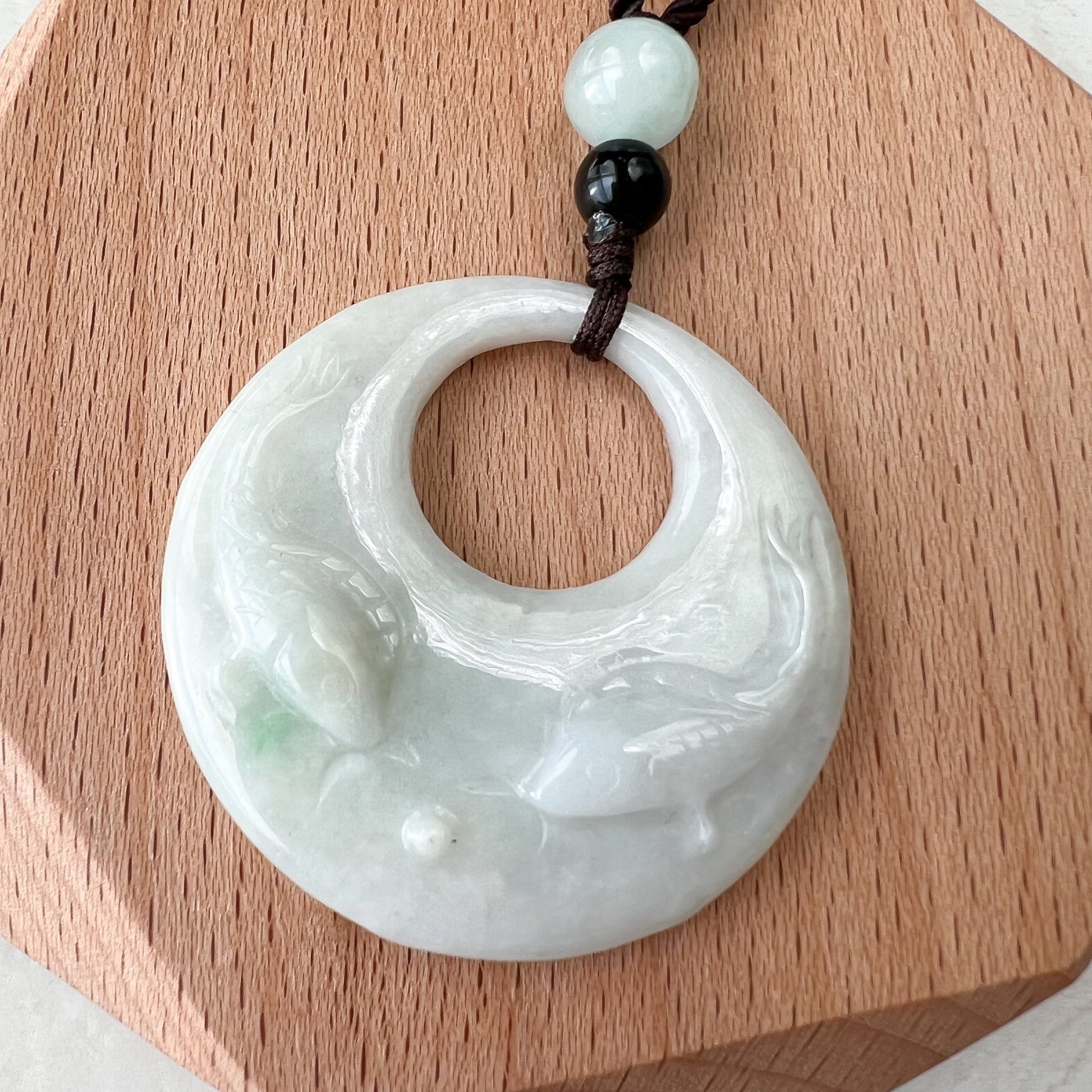 Jadeite Jade Twin Fish, Pisces Zodiac Horoscope Necklace, Hand Carved Pendant Necklace, YJ-1221-0315209-1 - AriaDesignCollection