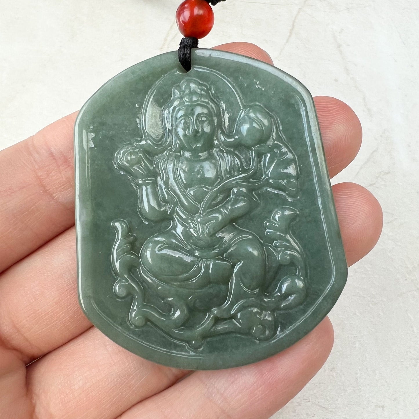 Green Jadeite Jade Guan Yin Avalokiteshvara Carved Pendant Necklace, YJ-1221-0354840 - AriaDesignCollection