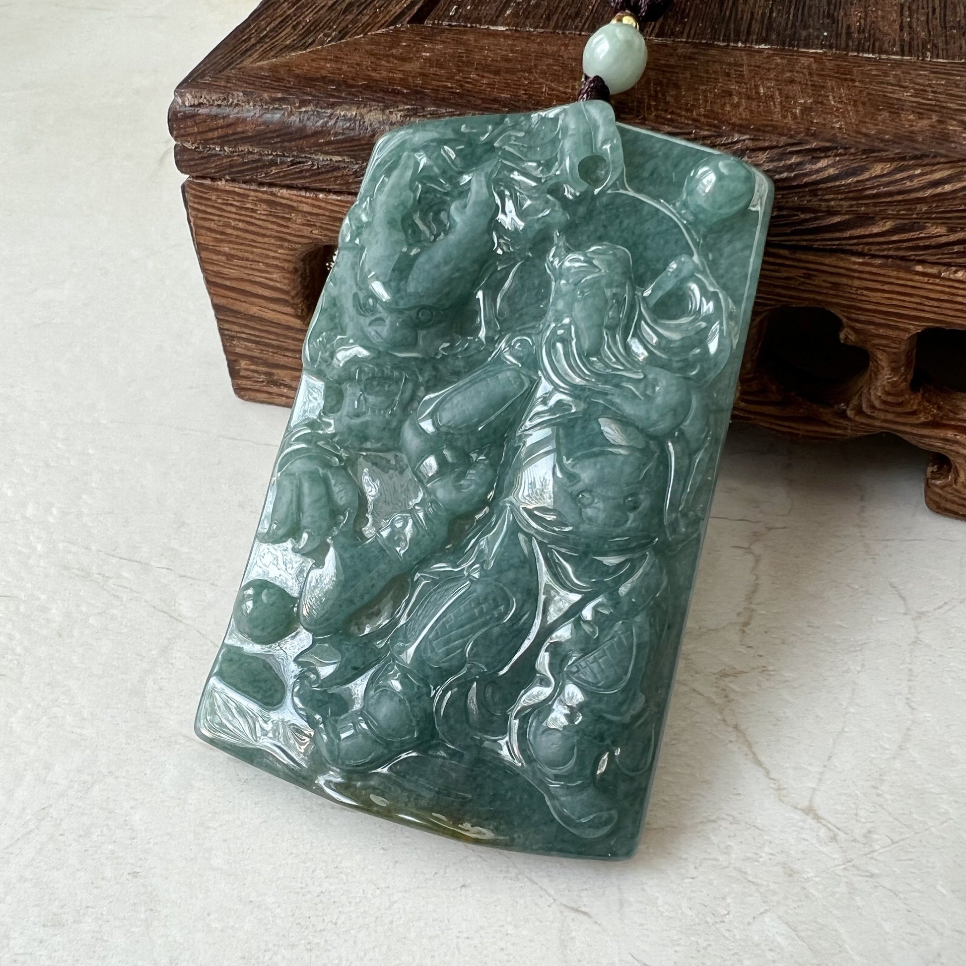 Large Green Jadeite Jade Guan Yu Guan Gong Carved Pendant Necklace, ZYF-0322-1651912681 - AriaDesignCollection