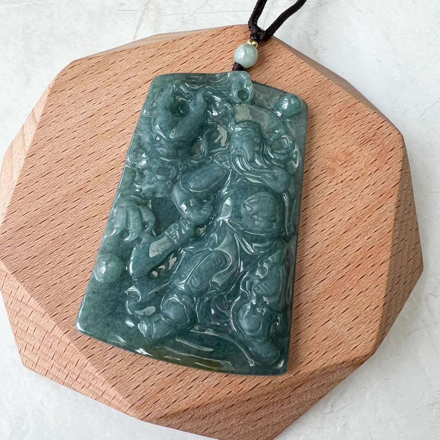 Large Green Jadeite Jade Guan Yu Guan Gong Carved Pendant Necklace, ZYF-0322-1651912681 - AriaDesignCollection