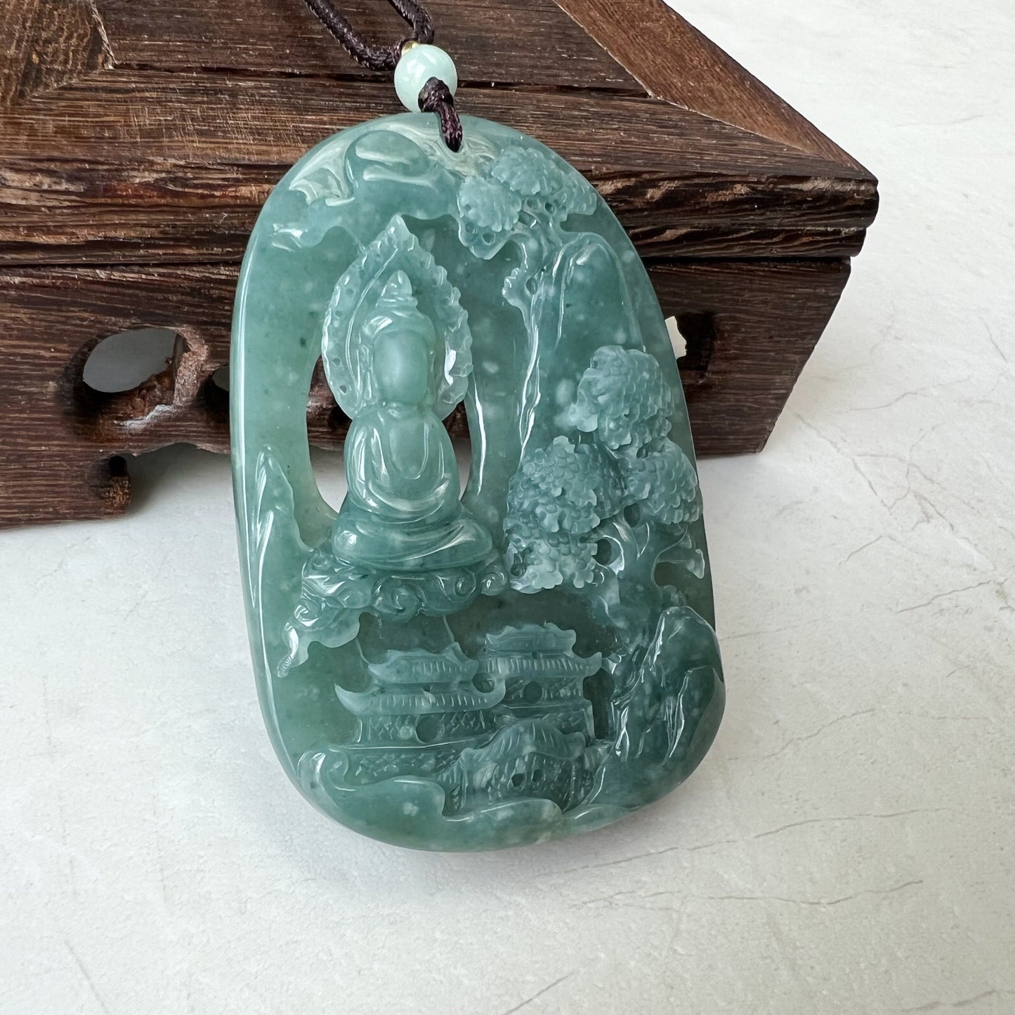 Green Faceless Guan Yin Meditating, Jadeite Jade Avalokiteshvara Hand Carved Pendant Necklace, Quan Am, ZYF-0322-1651918879 - AriaDesignCollection