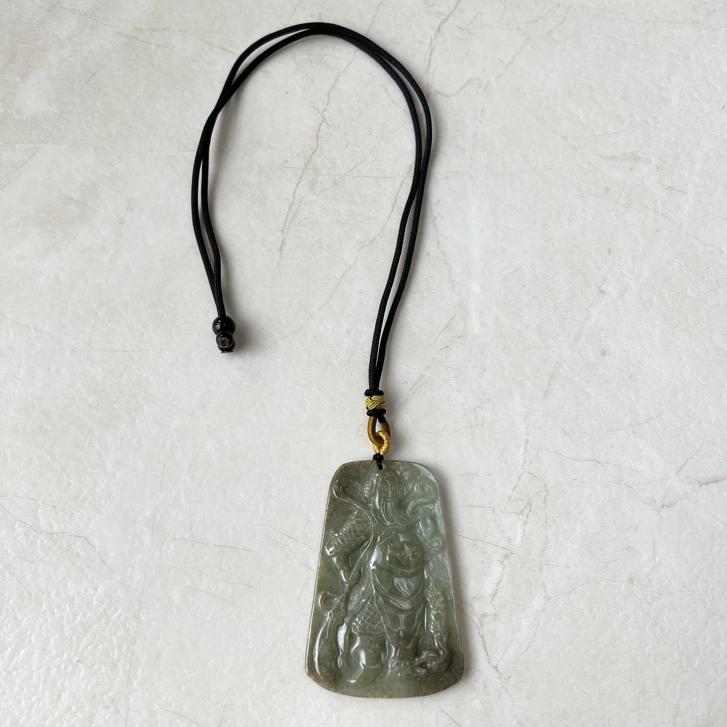 Large Green Jadeite Jade Guan Yu Guan Gong Carved Pendant Necklace, YJ-1221-0235508 - AriaDesignCollection