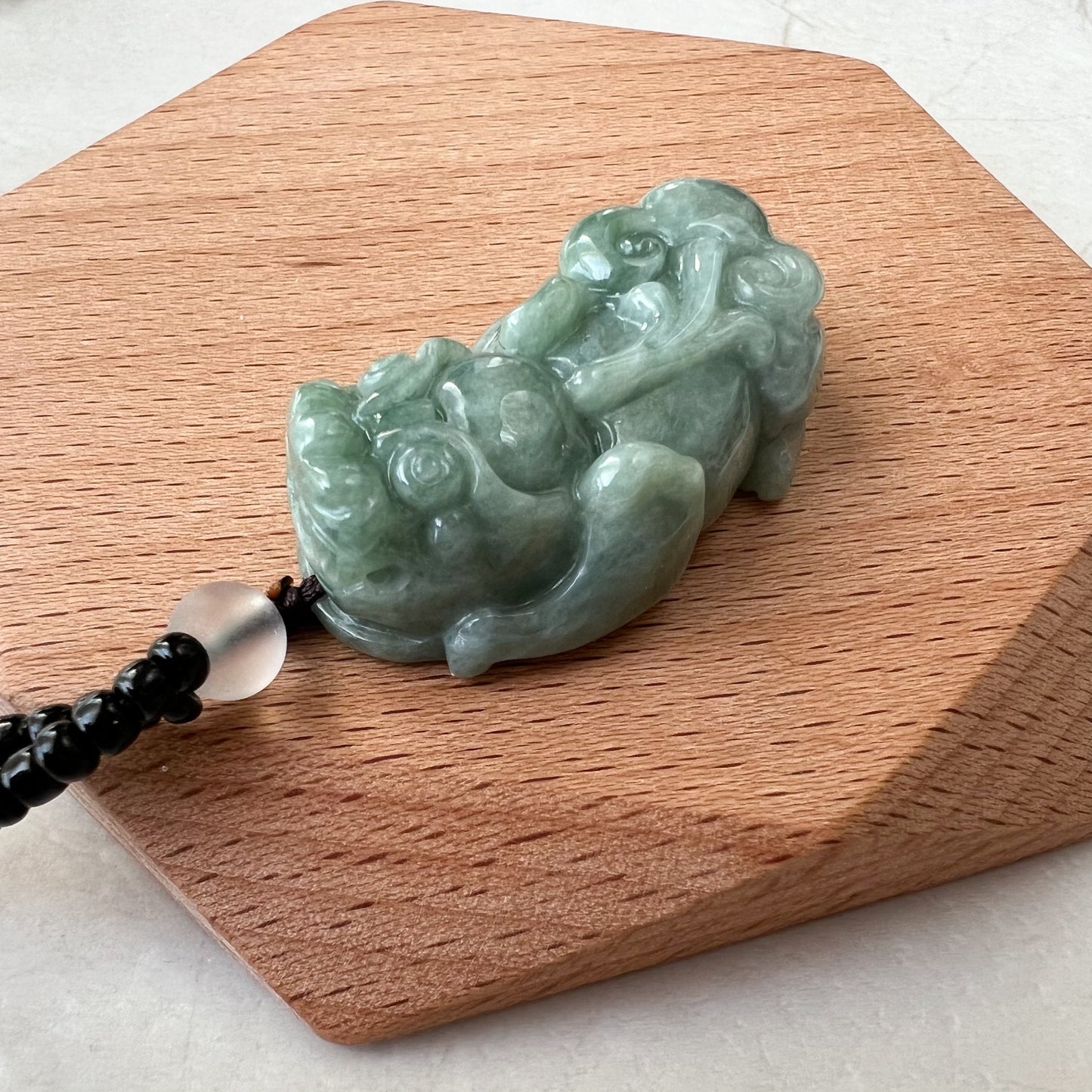 Green Jadeite Jade, Dragon Pixiu Pi Xiu, 貔貅, Dragon Chinese Carved Pendant, YJ-1221-0168140 - AriaDesignCollection