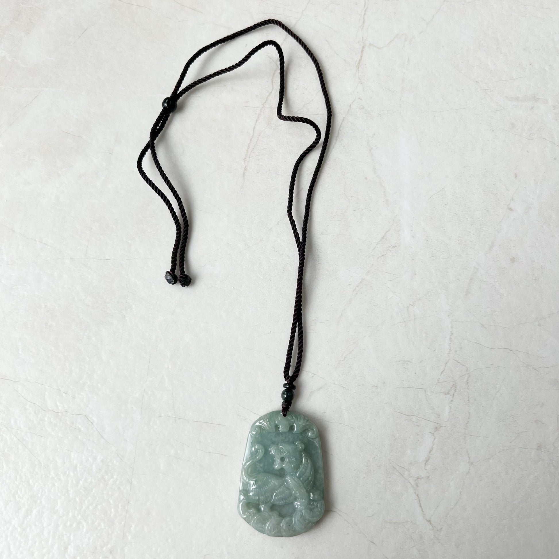 Jadeite Jade Tiger, Green Jade, Chinese Zodiac Carved Pendant Necklace, YJ-0322-0336542 - AriaDesignCollection