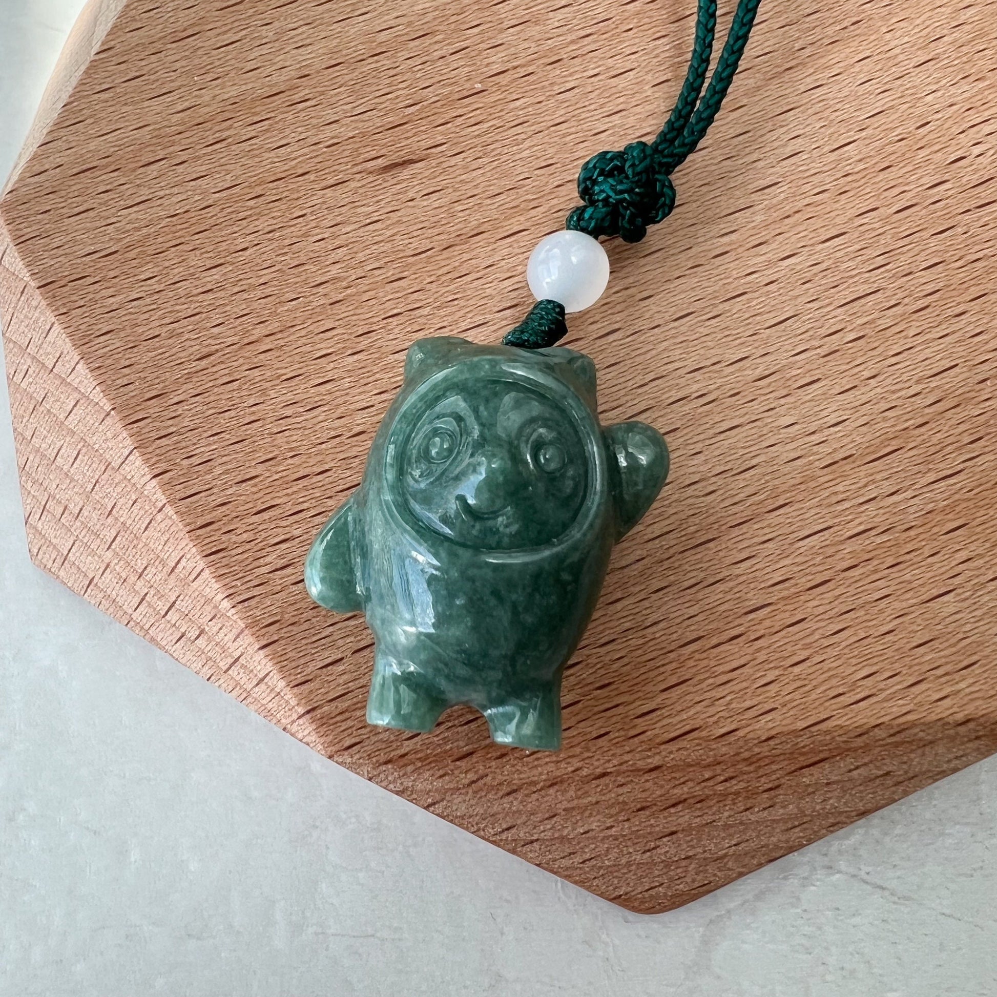 Jadeite Jade Cartoon Panda, Green Jade, Hand Carved Pendant Necklace, SHWQ-0322-1650214607 - AriaDesignCollection